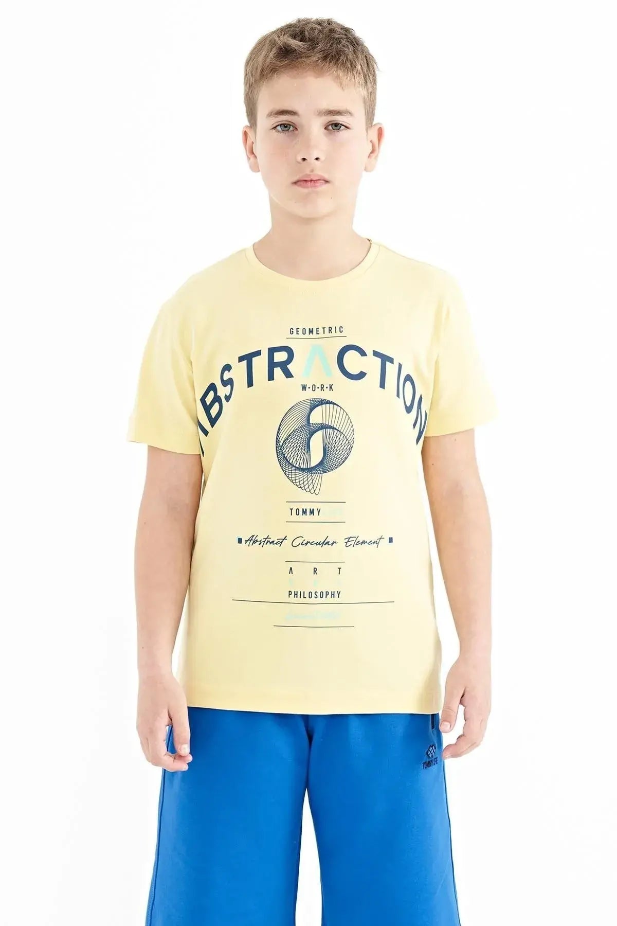 <tc>T-shirt garçon à col rond, coupe standard avec détails d'impression texte - 11103</tc>