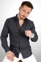 <tc>Chemise pour homme à motif losanges bleus, imprimée, en stretch, en boîte cadeau - 6379</tc>