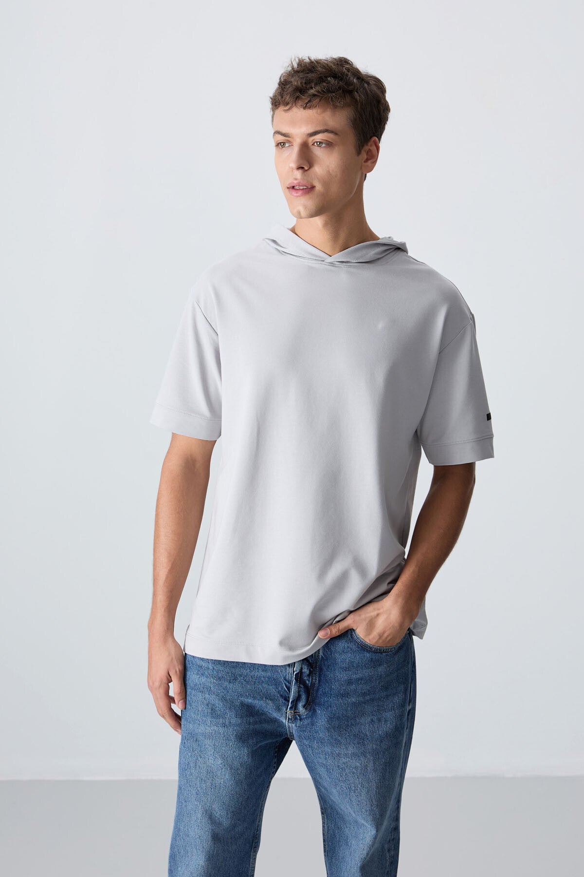 pamuklu kalin yumuşak dokulu oversize fit basic erkek t-shirt - 88352