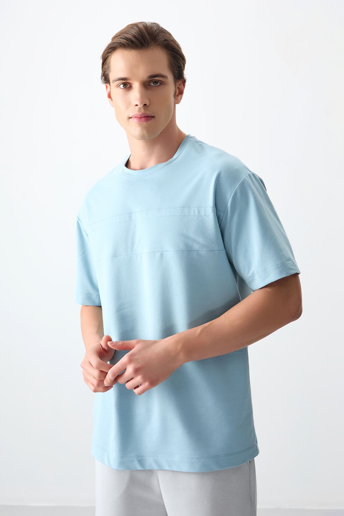 pamuklu kalin yumuşak dokulu oversize fit basic erkek t-shirt - 88378