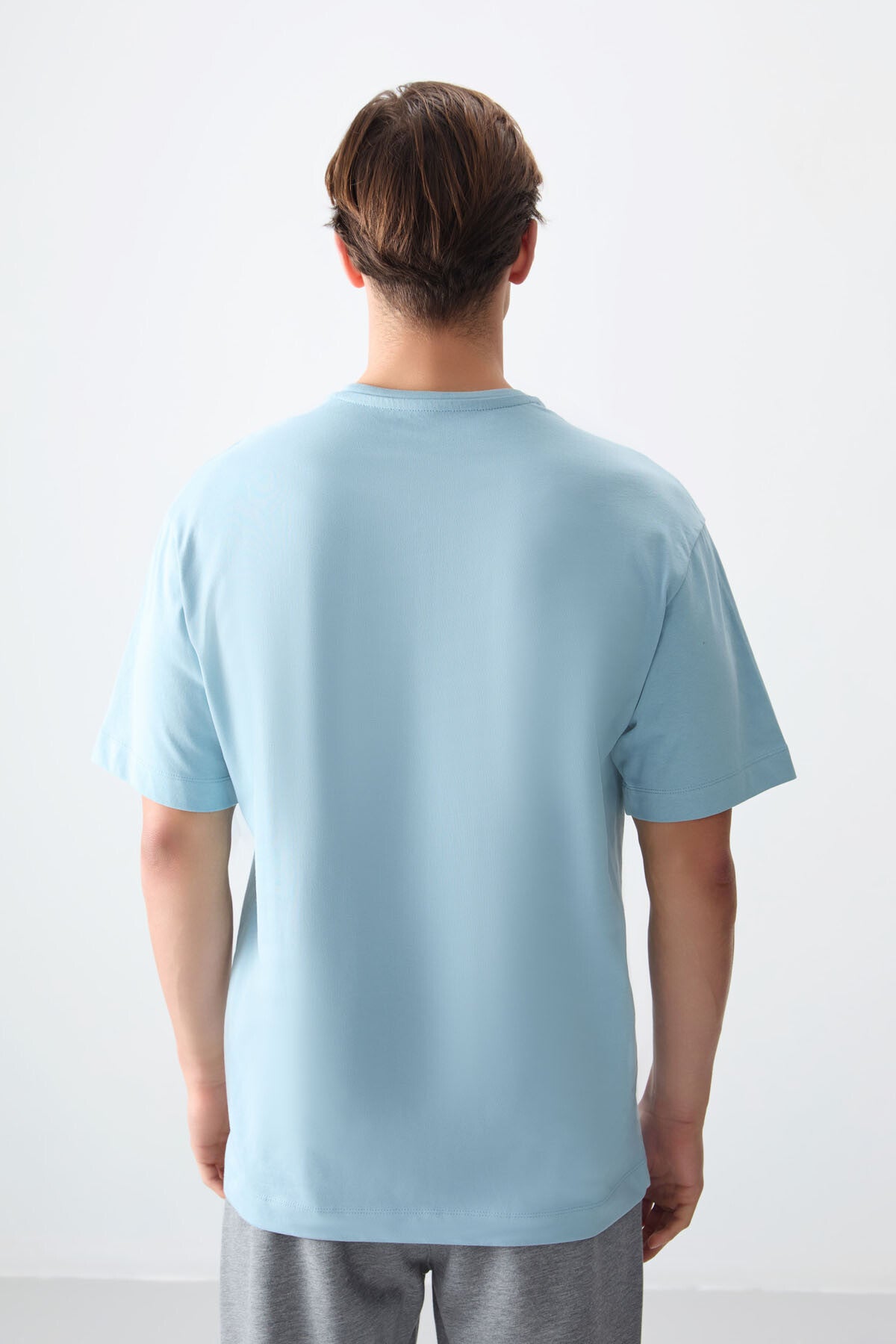 %100 pamuk kalin yumuşak dokulu oversize fit basic erkek t-shirt - 88353 - Justyol