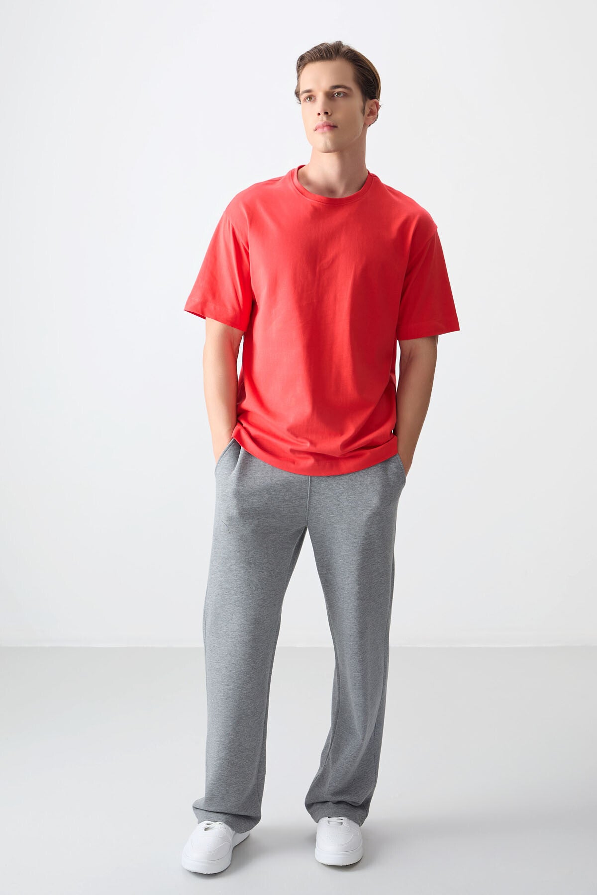 %100 pamuk kalin yumuşak dokulu oversize fit basic erkek t-shirt - 88353 - Justyol