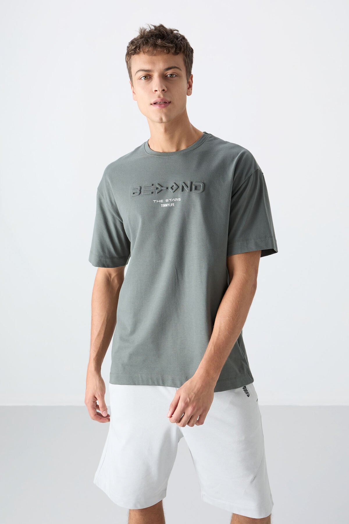 pamuklu kalin yumuşak dokulu oversize fit baskili erkek t-shirt - 88328