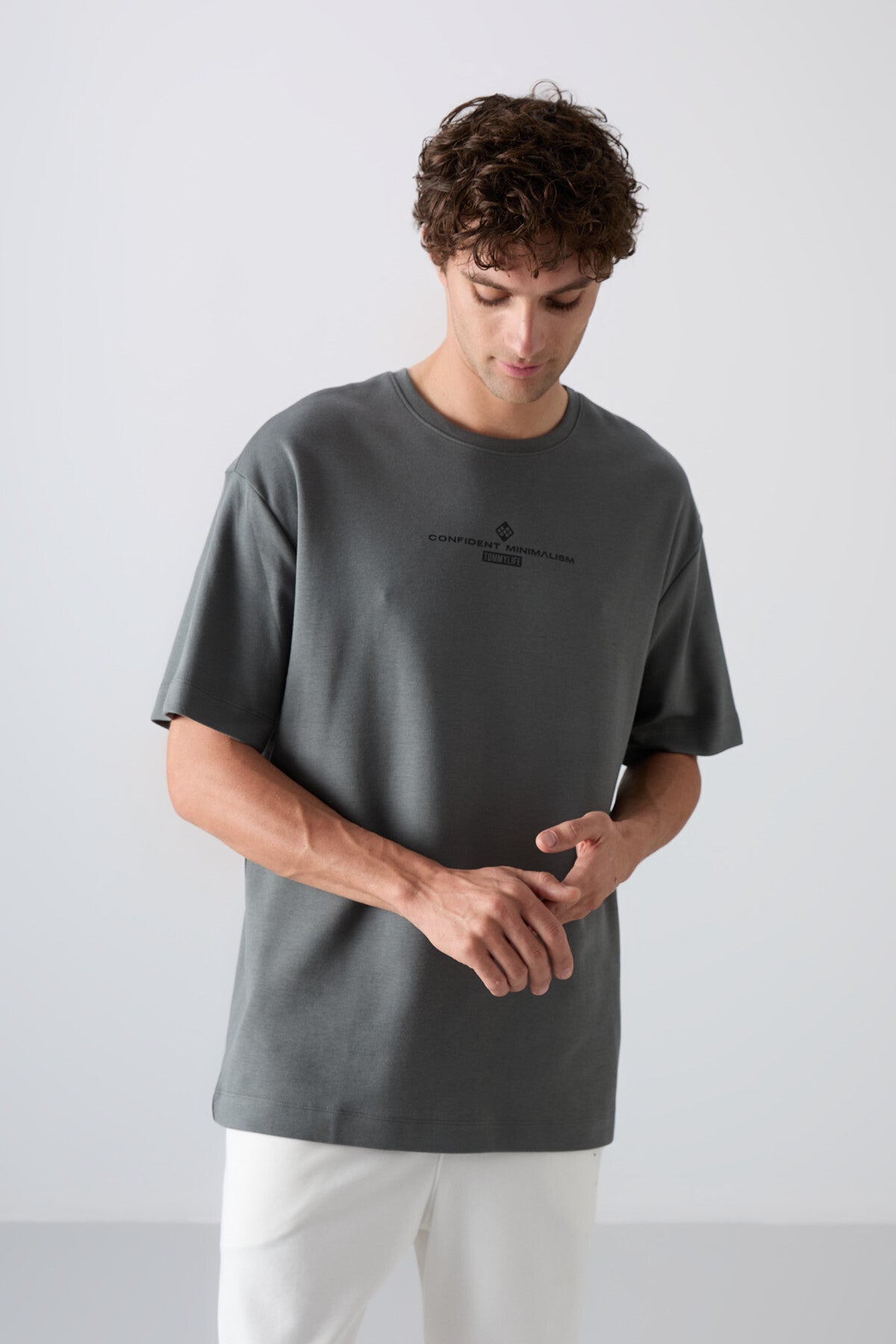 <tc>t-shirt pour homme en coton épais et doux texturé, coupe oversize avec impression - 88321</tc>