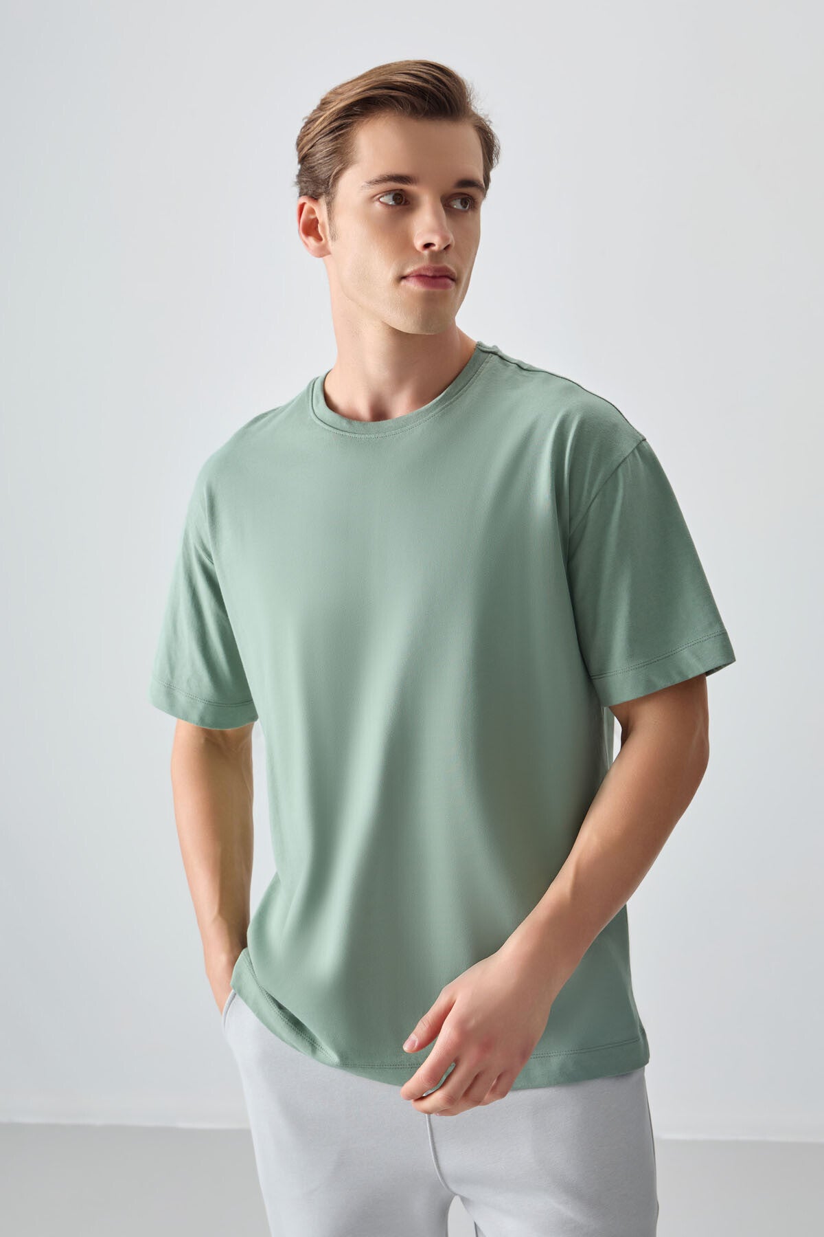 %100 pamuk kalin yumuşak dokulu oversize fit basic erkek t-shirt - 88353