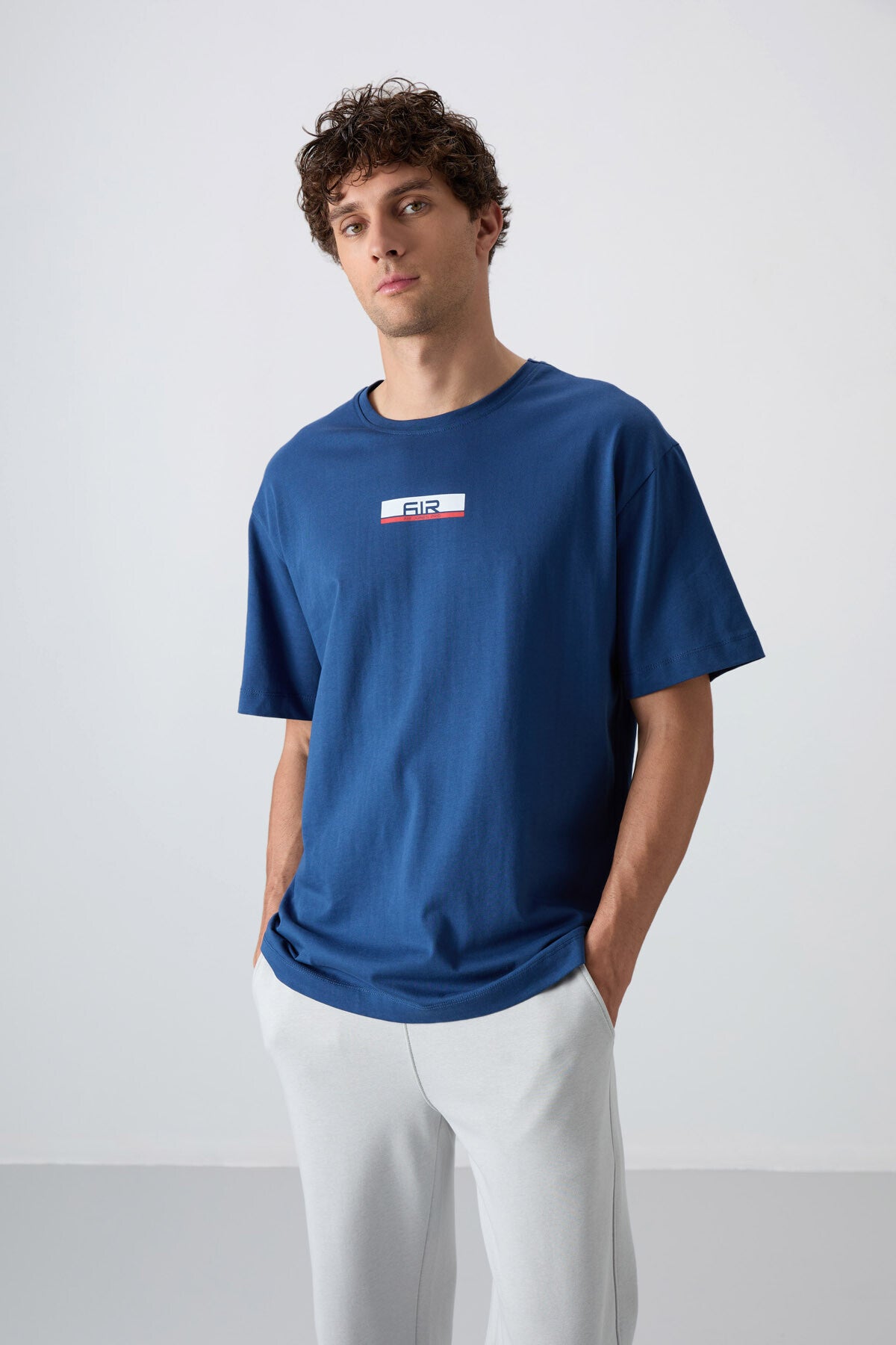 <tc>T-shirt pour homme en 100 % coton, épais et à texture douce, oversize avec impression - 88359</tc>