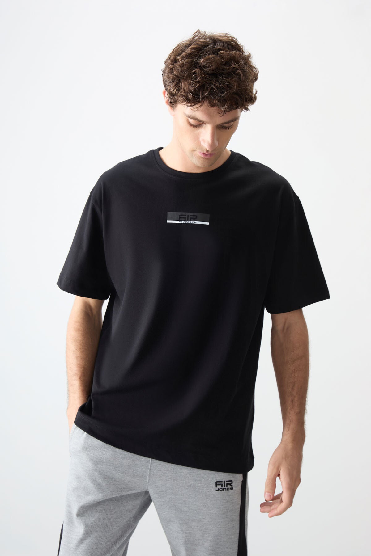 %100 pamuk kalin yumuşak dokulu oversize fit baskili erkek t-shirt - 88359