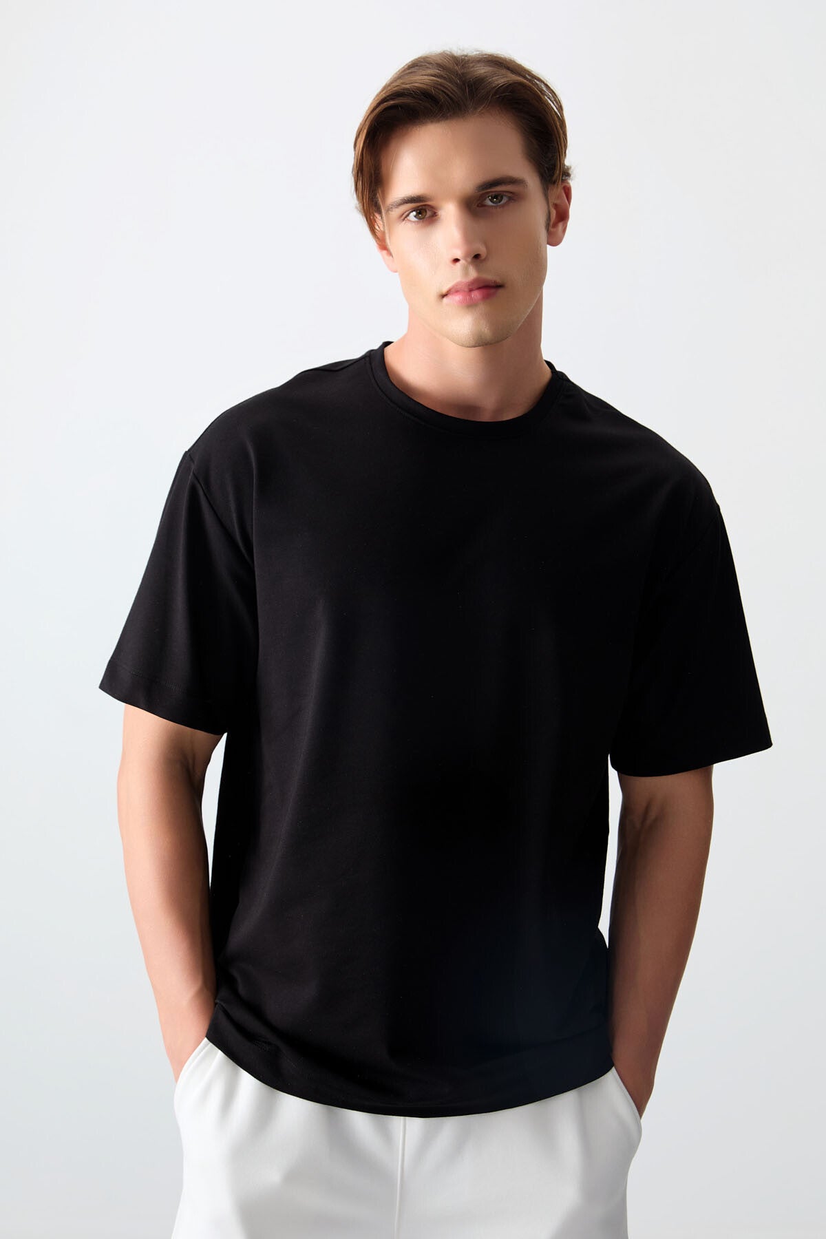 <tc>T-shirt basique pour homme en coton, épais et à texture douce, oversize - 88377</tc>