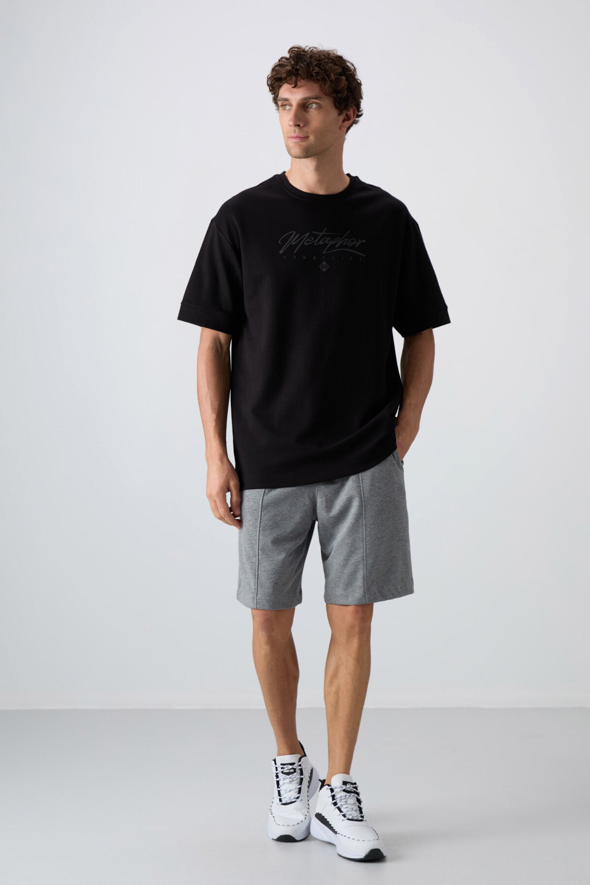 <tc>T-shirt pour homme en coton, épais et à texture douce, oversize avec impression - 88320</tc>