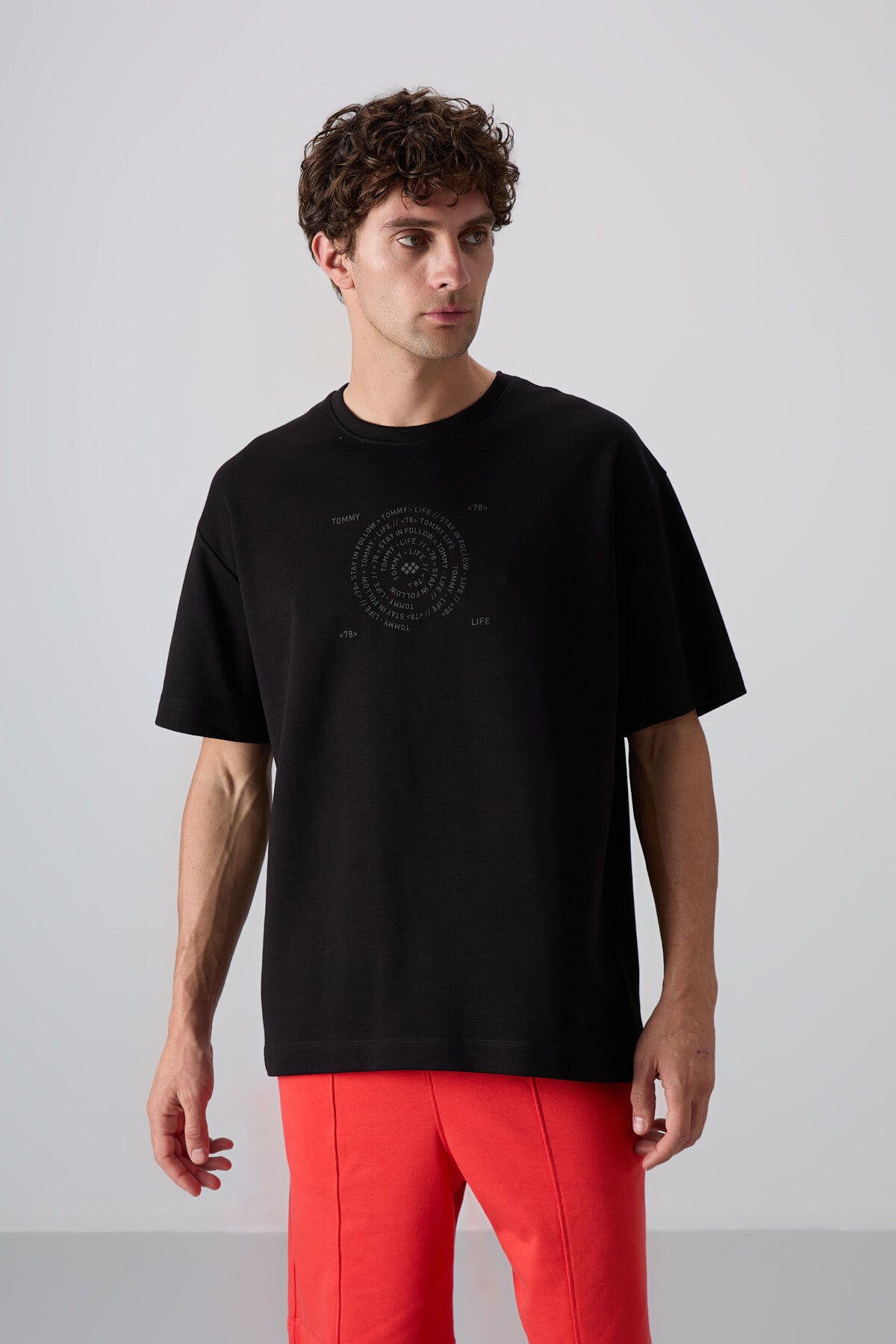 <tc>T-shirt homme en coton avec texture épaisse et douce, coupe oversize avec impression - 88324</tc>