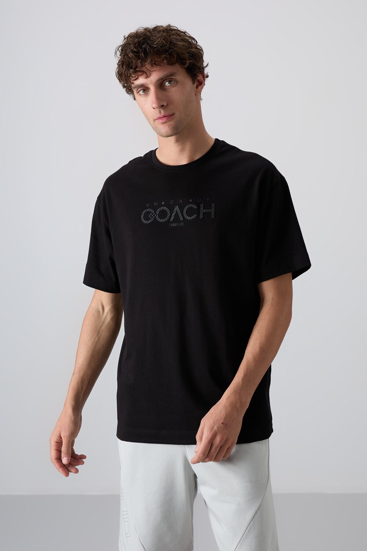 <tc>T-shirt homme en coton avec texture épaisse et douce, coupe oversize avec impression - 88329</tc>