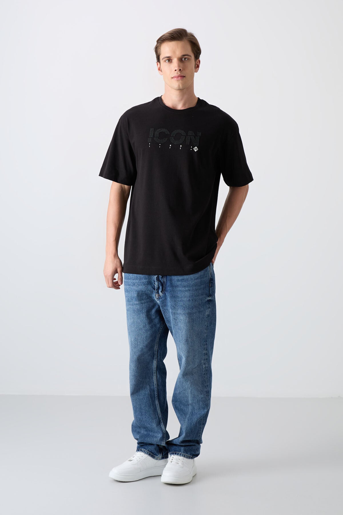 <tc>T-shirt homme en coton avec texture épaisse et douce, coupe oversize avec impression - 88331</tc>