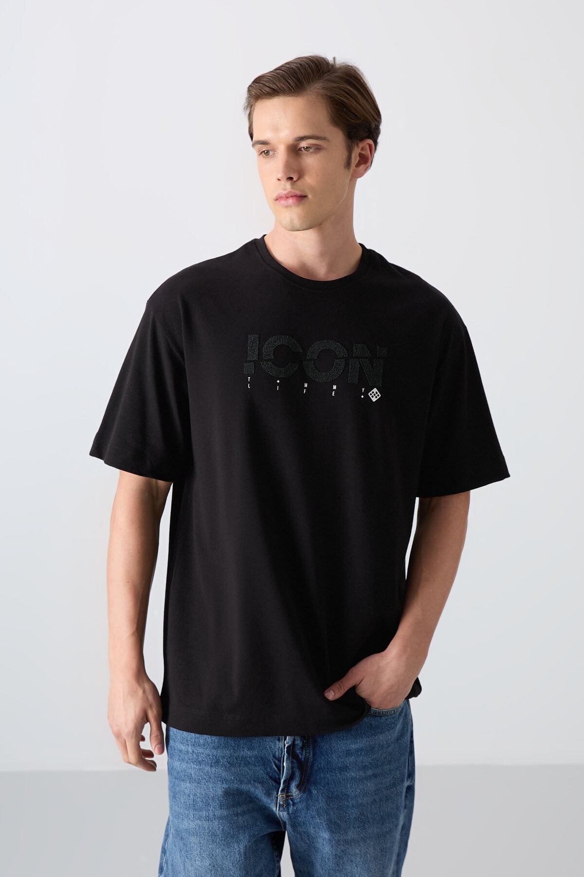 <tc>T-shirt homme en coton avec texture épaisse et douce, coupe oversize avec impression - 88331</tc>