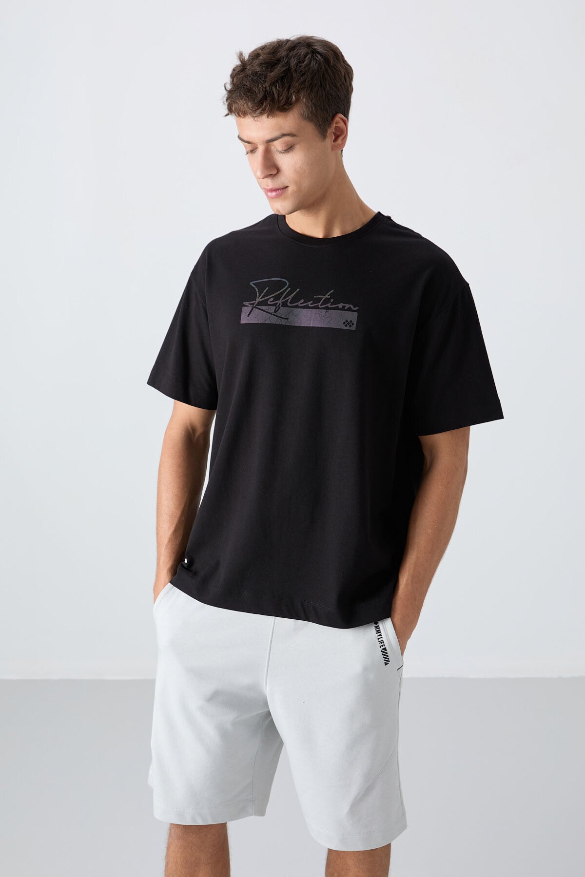 <tc>T-shirt homme en coton avec texture épaisse et douce, coupe oversize et impression - 88334</tc>