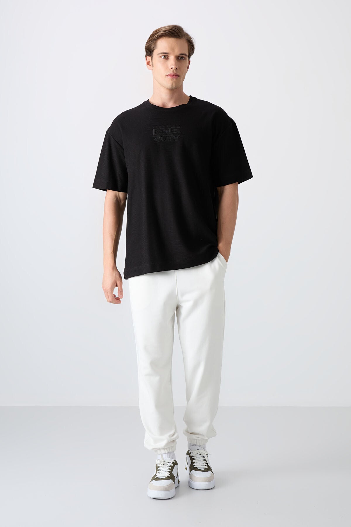 <tc>T-shirt homme en coton avec texture épaisse, coupe oversize et impression - 88336</tc>