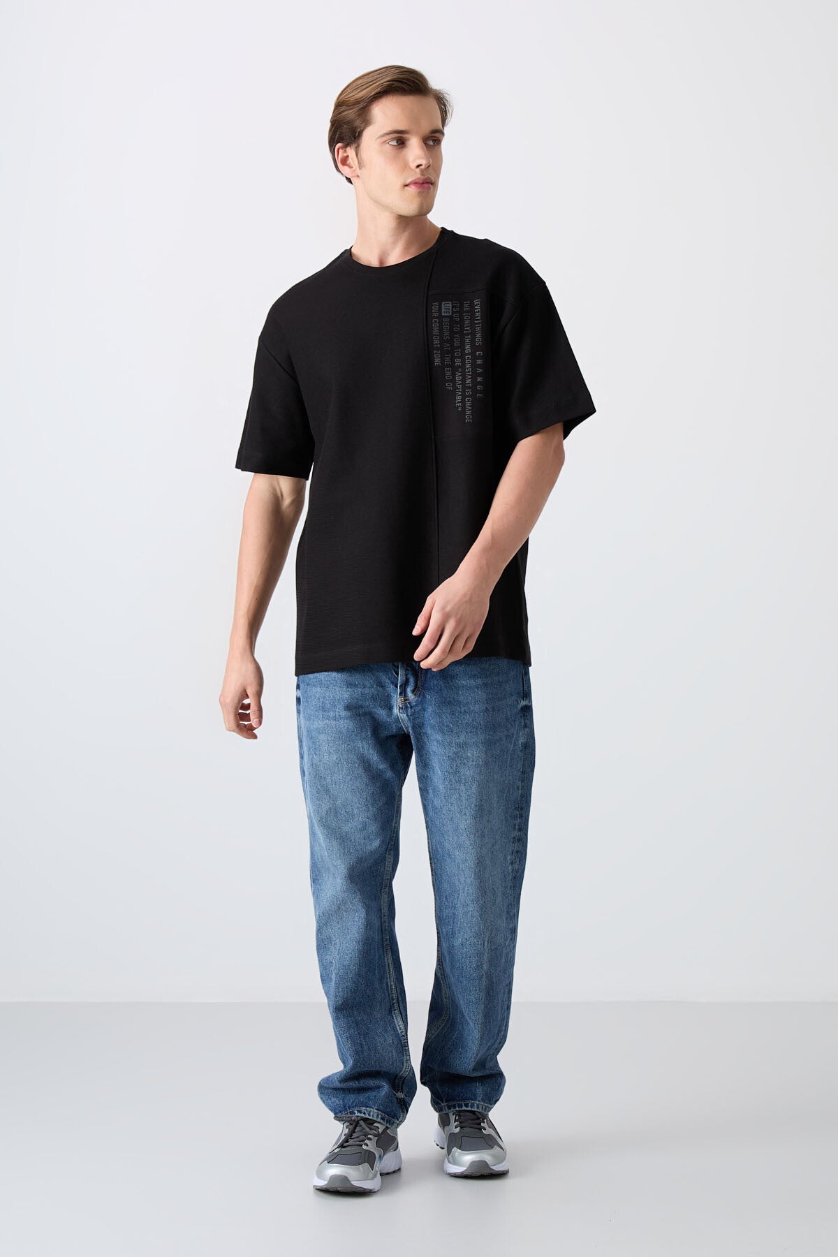 <tc>t-shirt pour homme en coton à surface épaisse et texturée, coupe oversize avec impression - 88338</tc>