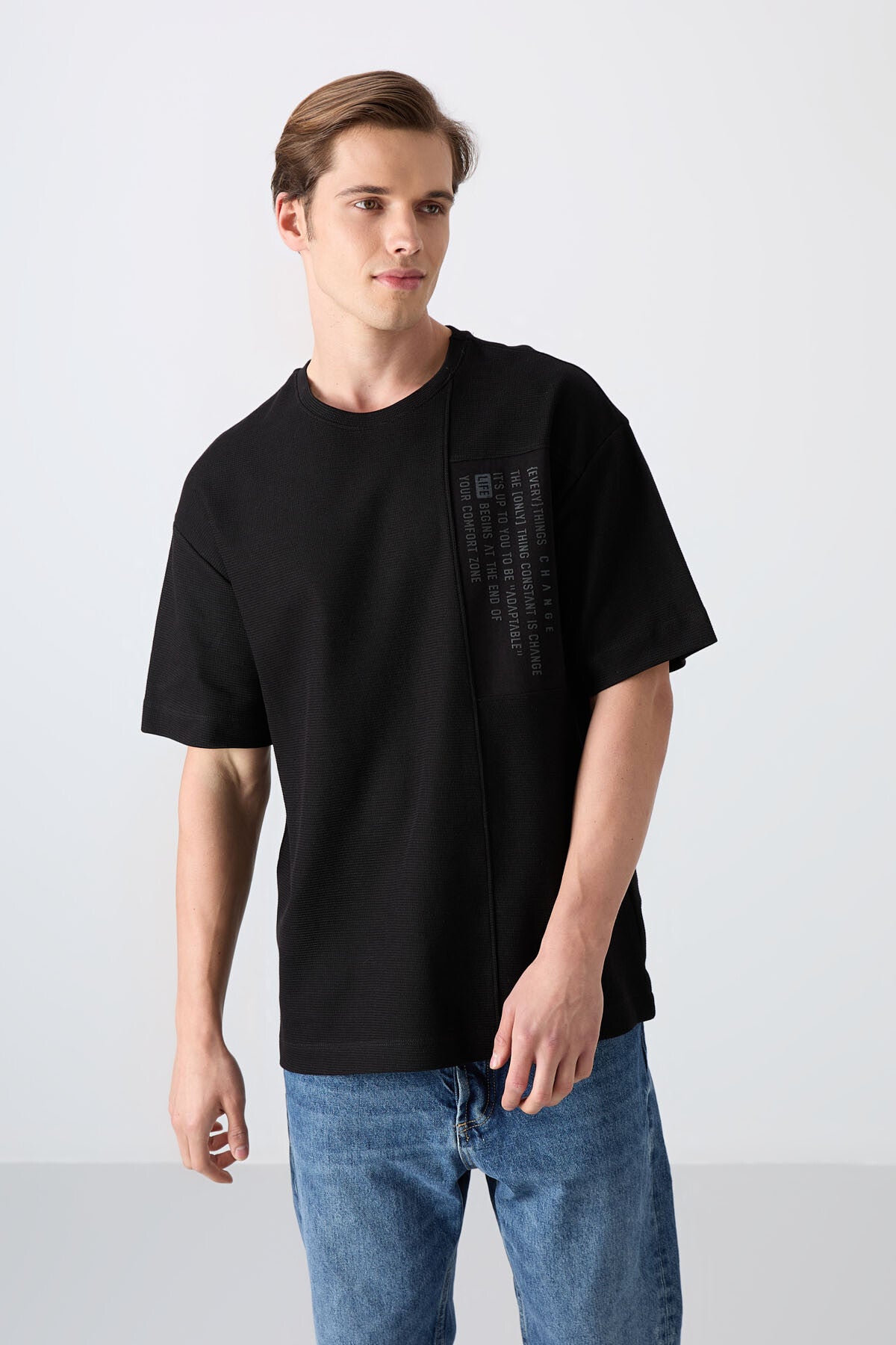 <tc>t-shirt pour homme en coton à surface épaisse et texturée, coupe oversize avec impression - 88338</tc>