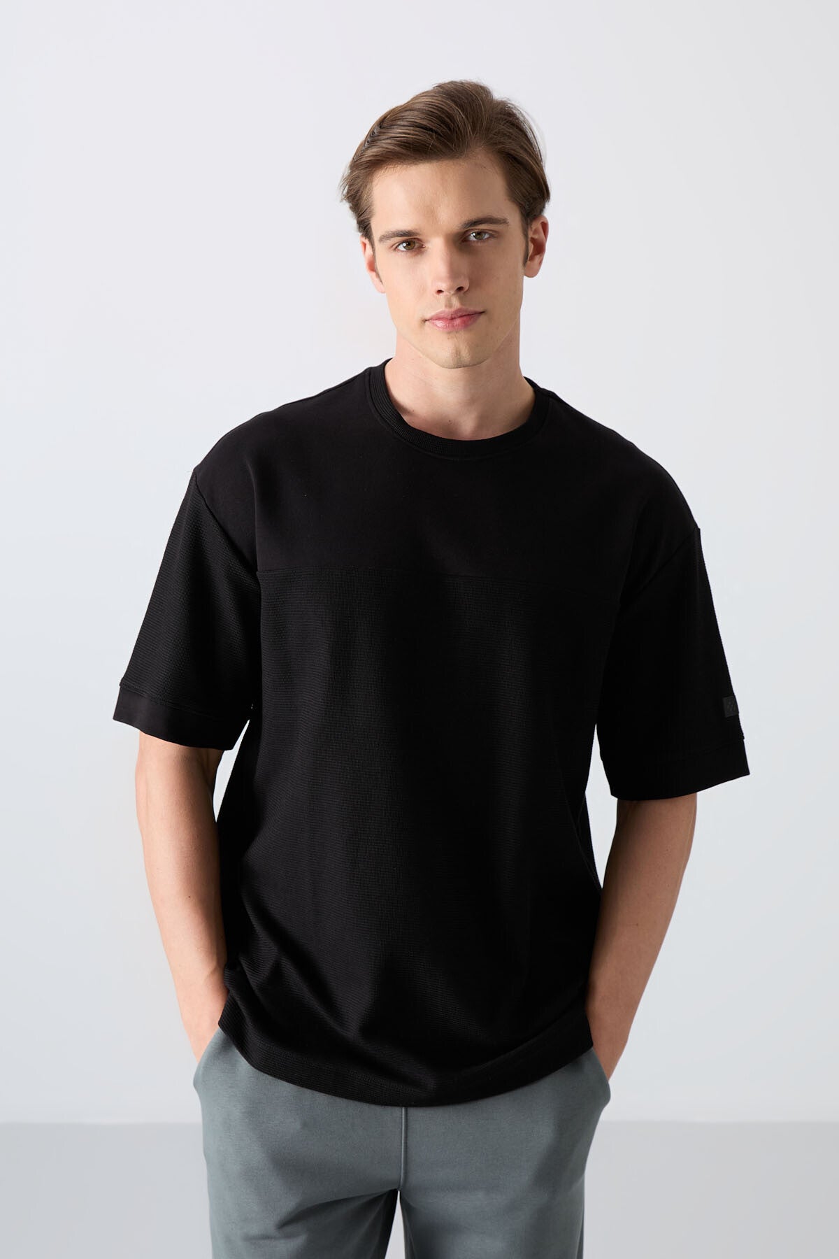 <tc>t-shirt basique pour homme en coton à surface épaisse et texturée, coupe oversize - 88340</tc>