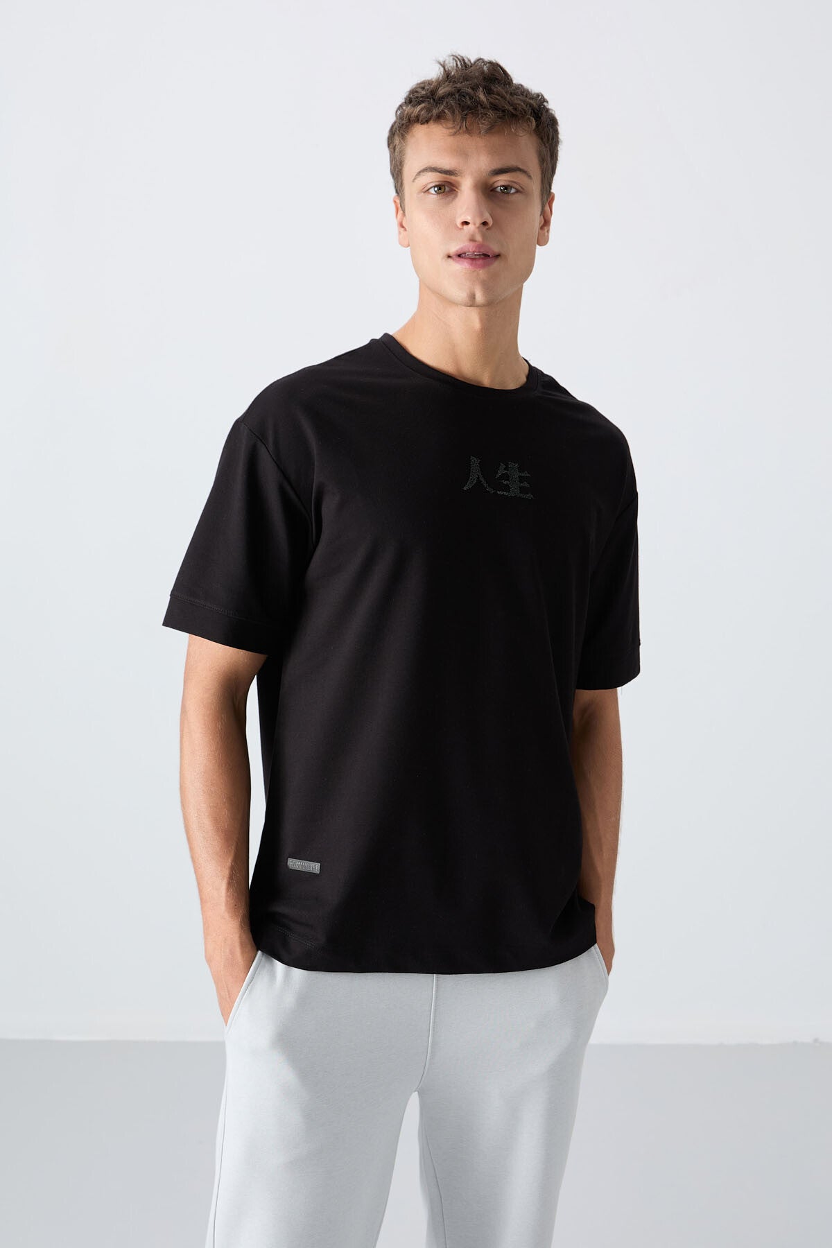 <tc>t-shirt pour homme en coton épais et doux texturé, coupe oversize avec impression - 88342</tc>