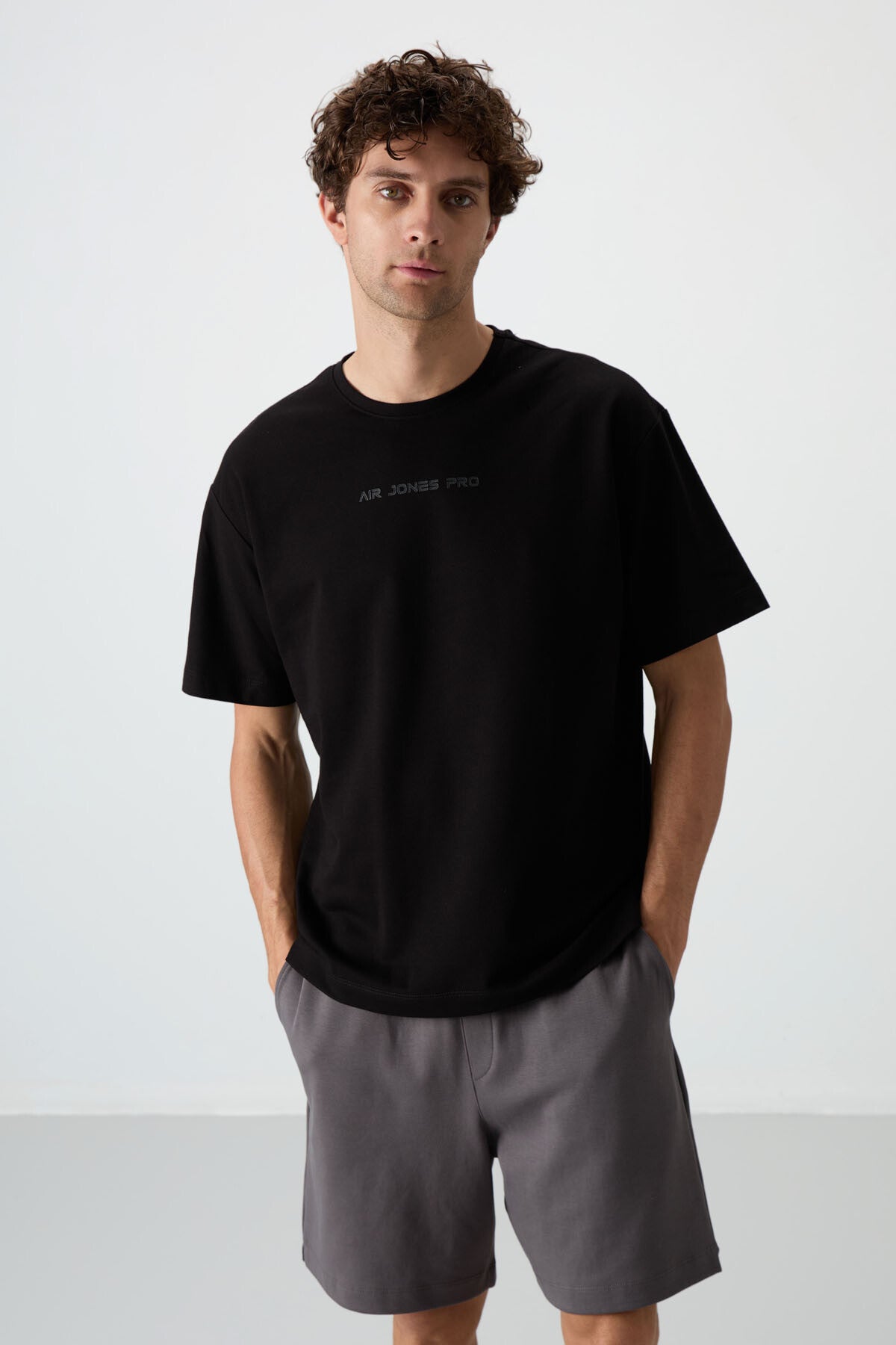 <tc>t-shirt basique pour homme en coton à surface épaisse et texturée, coupe oversize avec impression - 88364</tc>