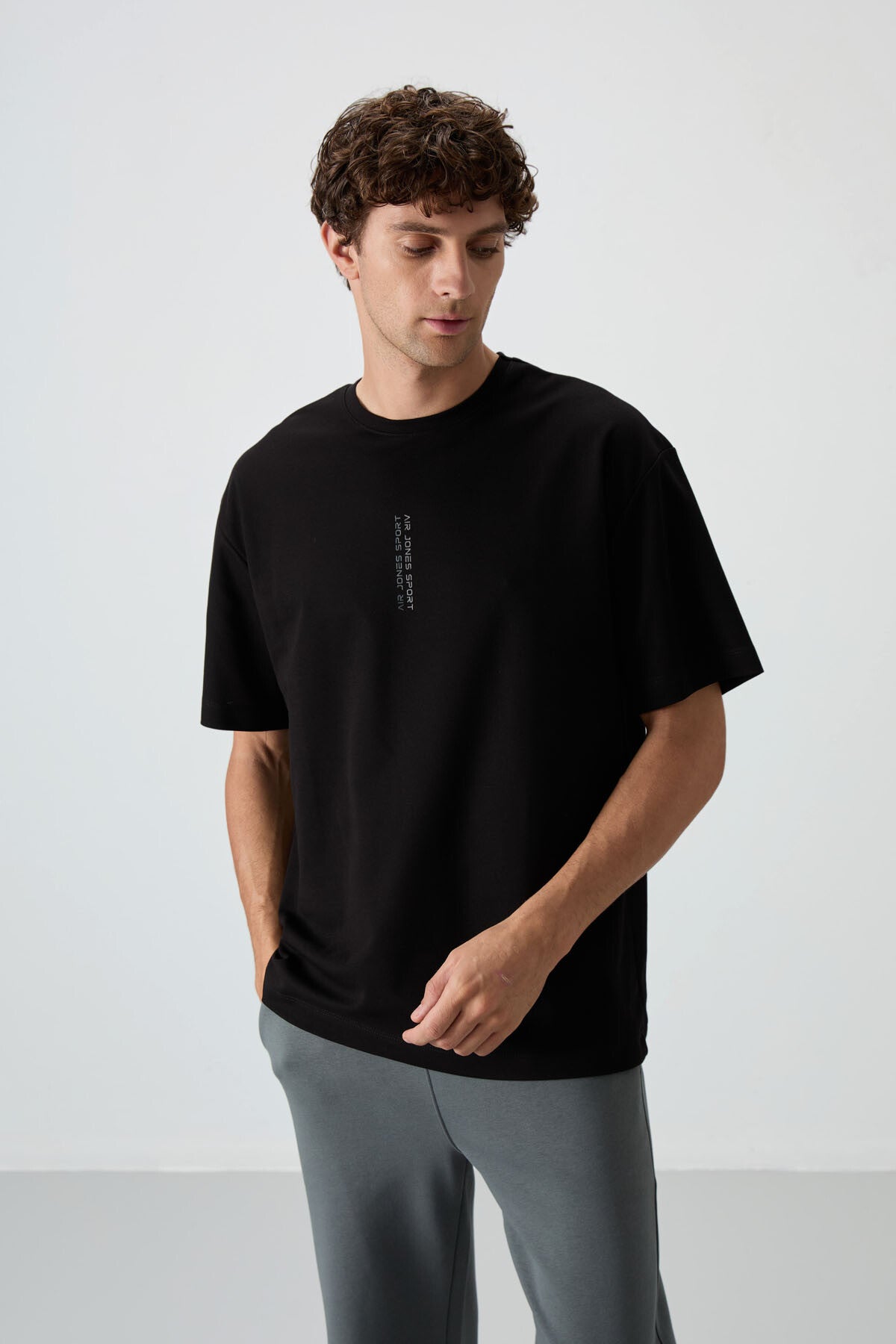 <tc>t-shirt basique pour homme en coton à surface épaisse et texturée, coupe oversize avec impression - 88368</tc>