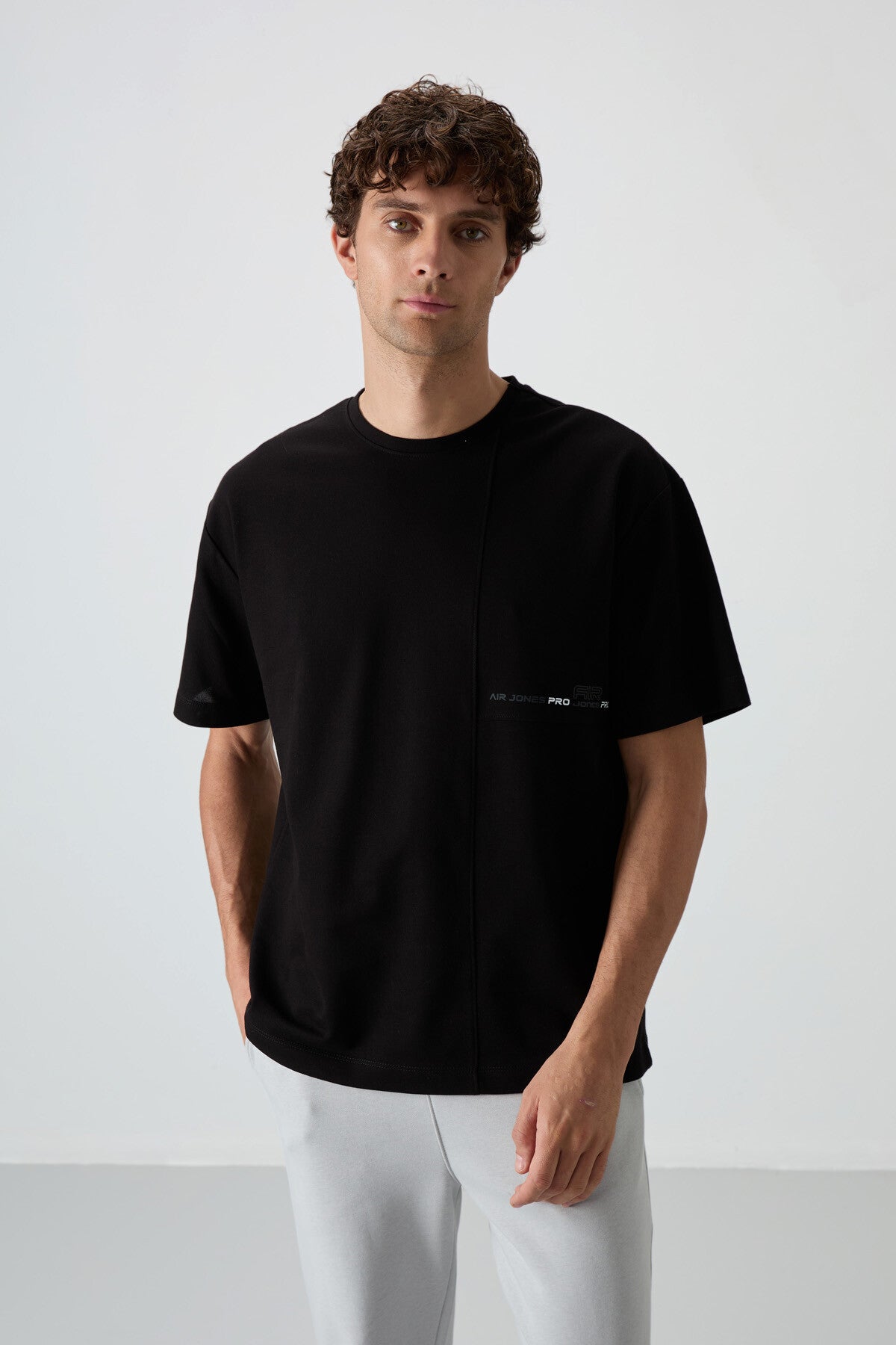 <tc>t-shirt basique pour homme en coton à surface épaisse et texturée, coupe oversize avec impression - 88370</tc>