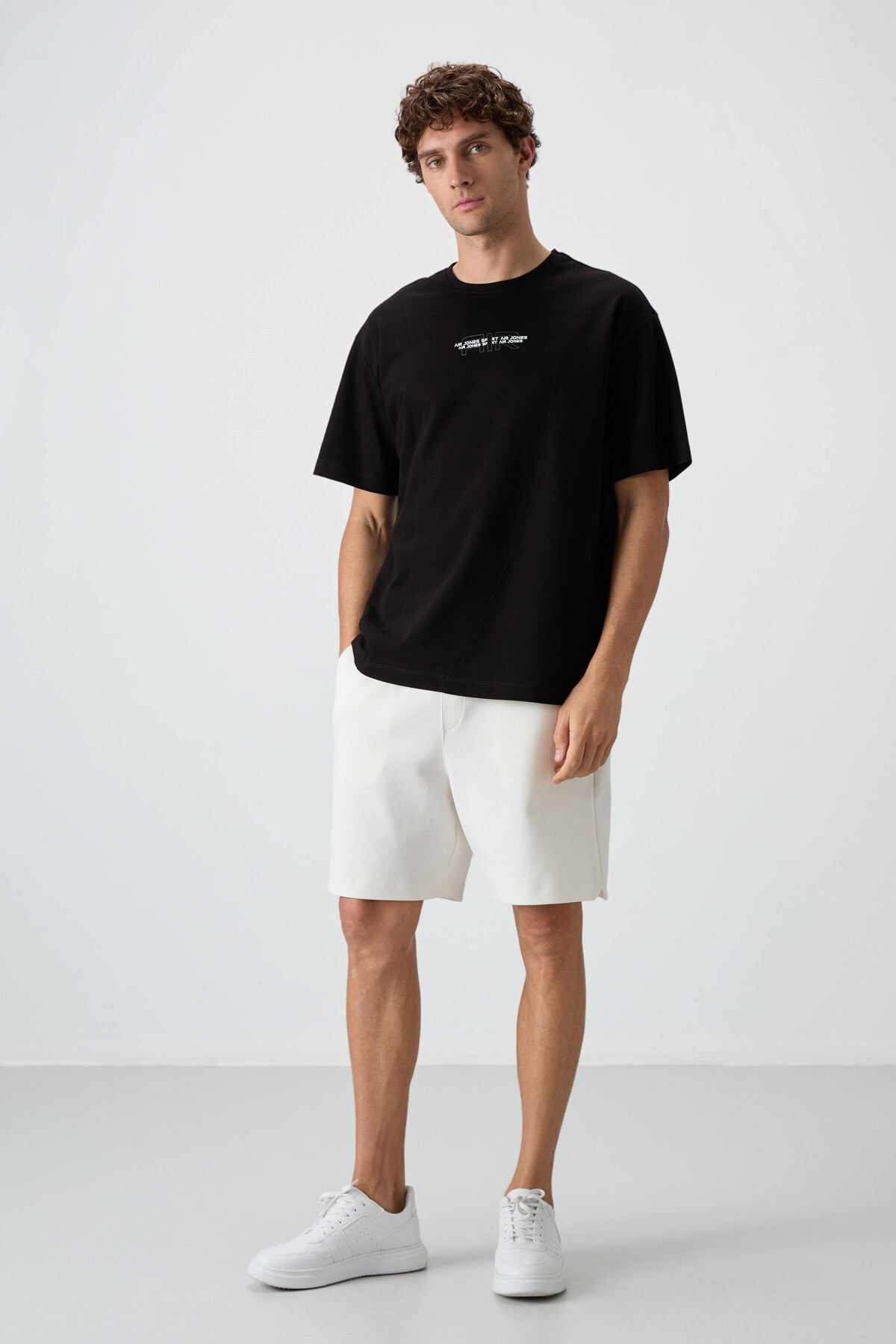 <tc>t-shirt basique pour homme en coton à surface épaisse et texturée, coupe oversize avec impression - 88372</tc>