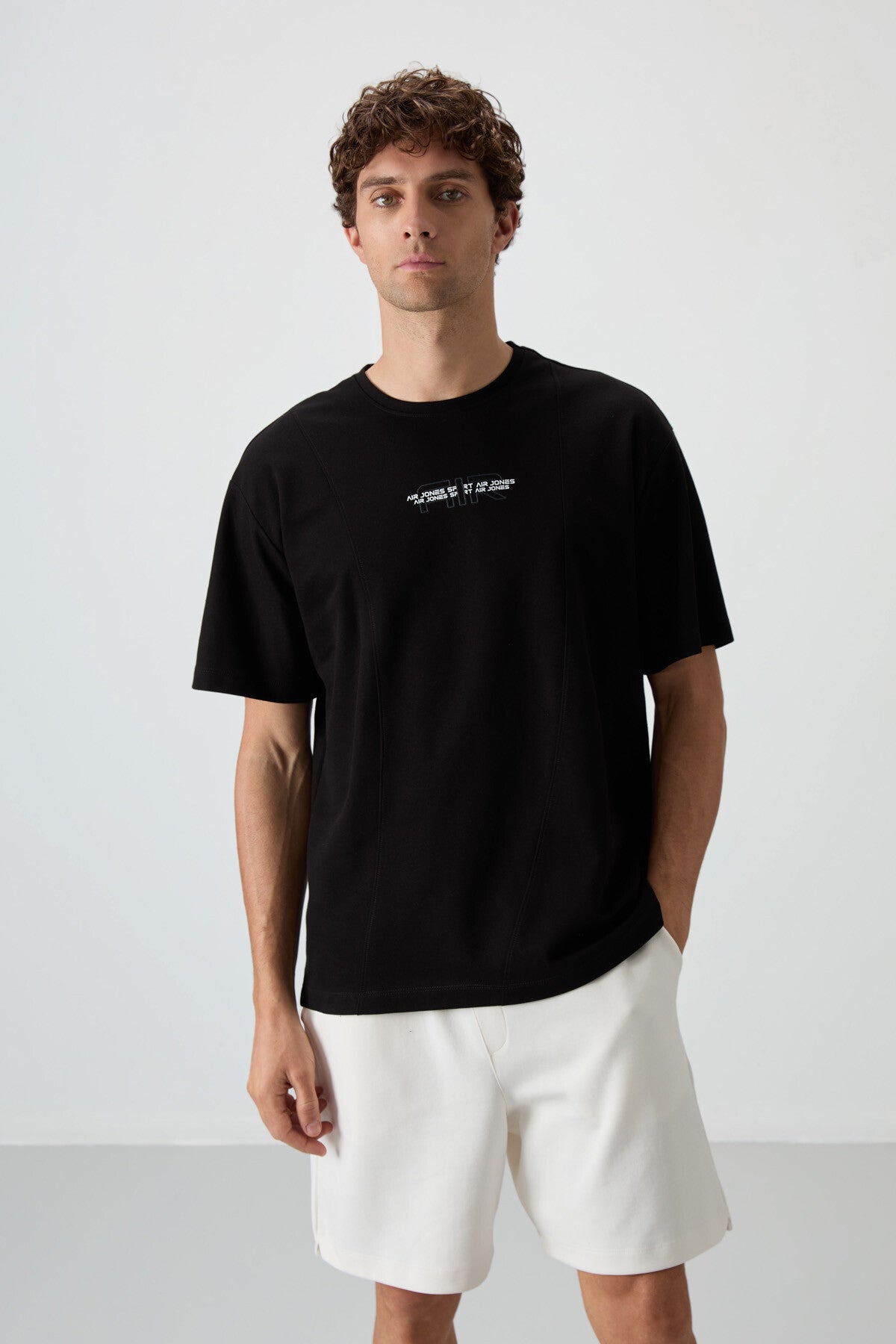 <tc>t-shirt basique pour homme en coton à surface épaisse et texturée, coupe oversize avec impression - 88372</tc>