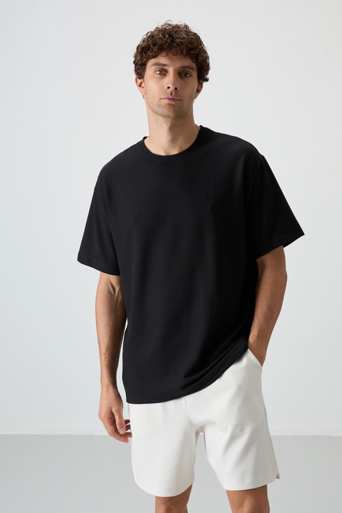 <tc>t-shirt basique pour homme en waffle à surface interlock, coupe oversize - 88379</tc>