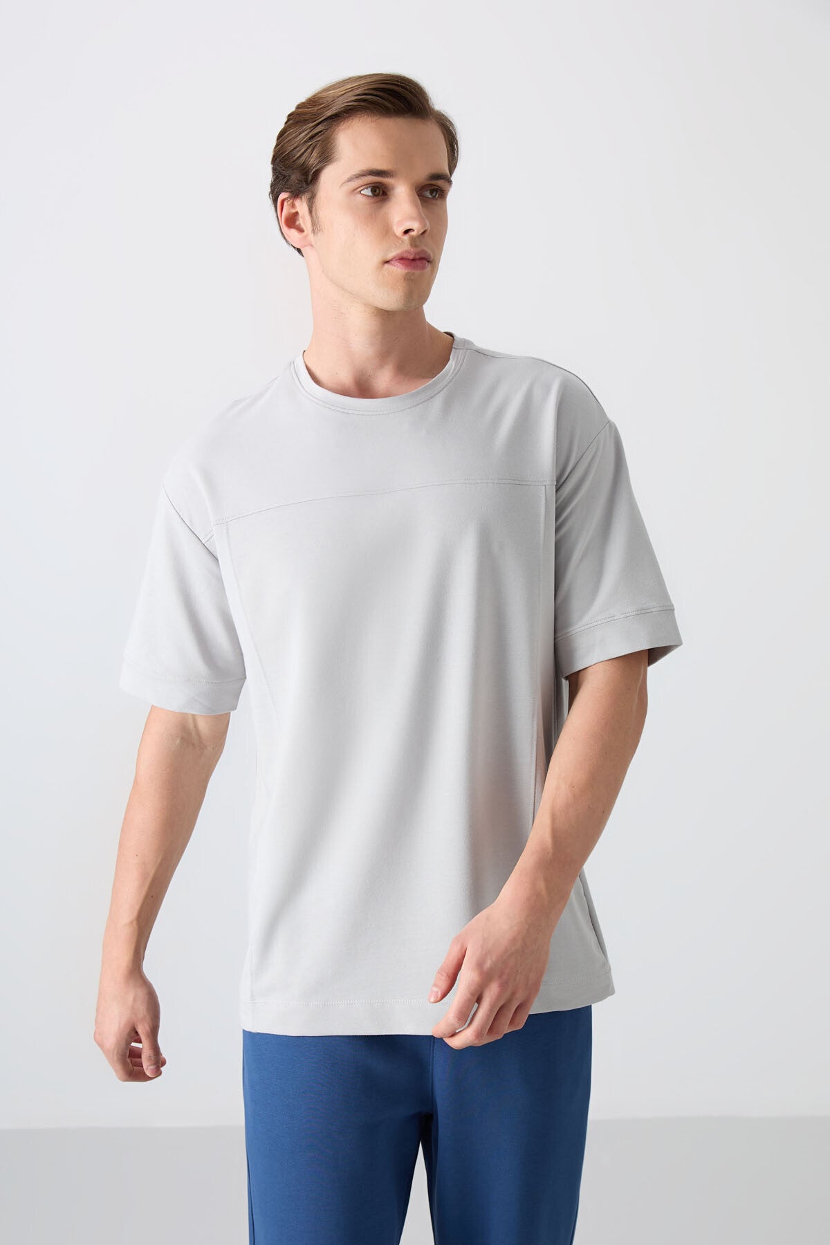 pamuklu kalin yumuşak dokulu oversize fit basic erkek t-shirt - 88349