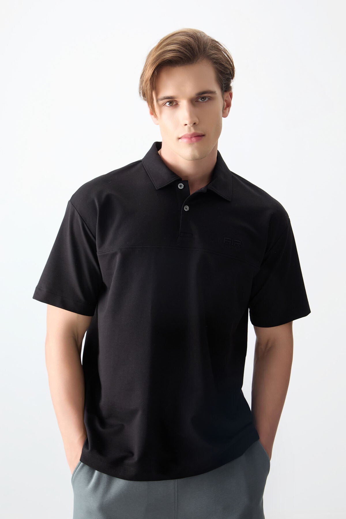 <tc>T-shirt basique pour homme à col polo, en coton, épais et à texture douce, oversize - 88382</tc>