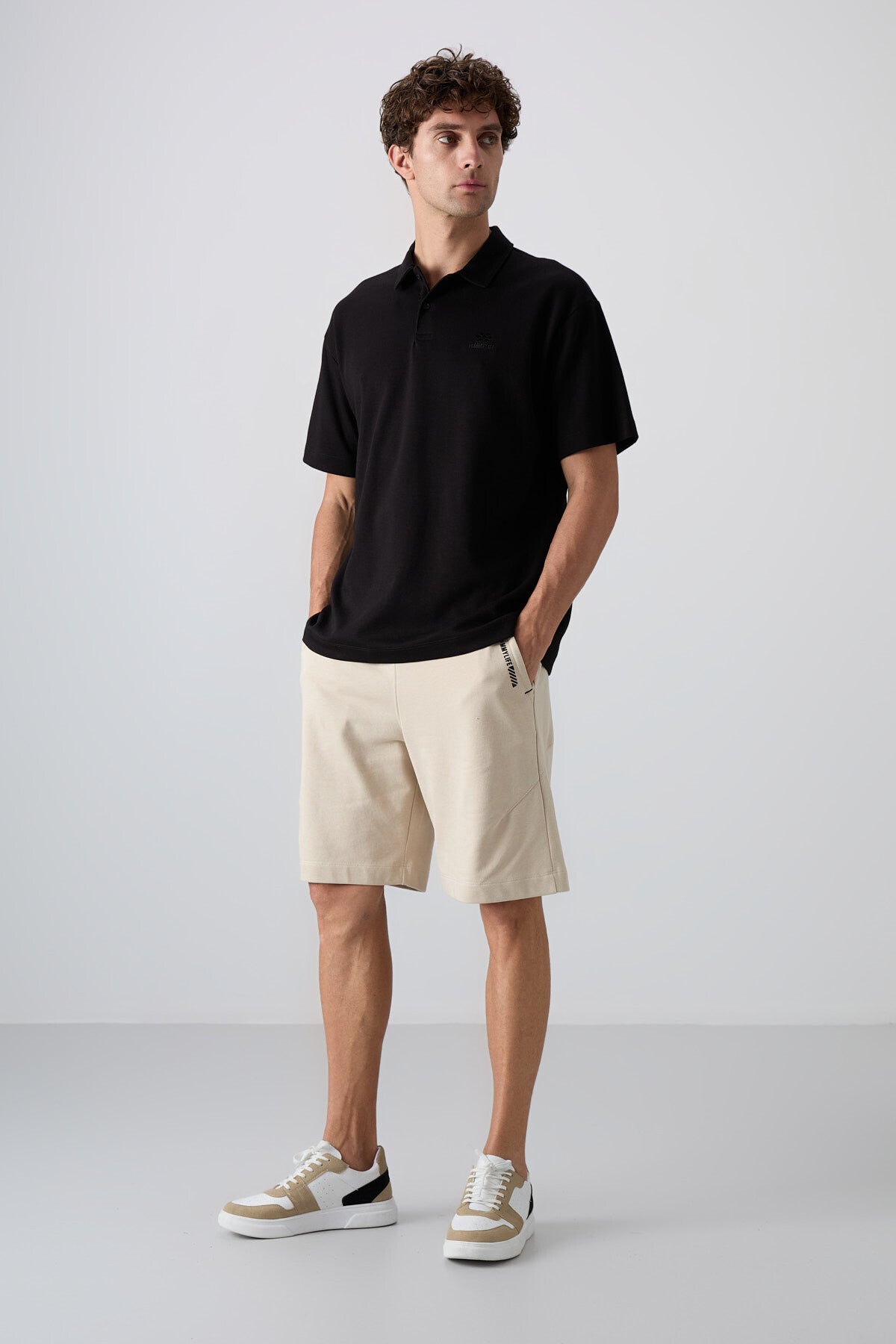 <tc>T-shirt polo basique homme en coton avec texture épaisse et douce, coupe oversize - 88327</tc>