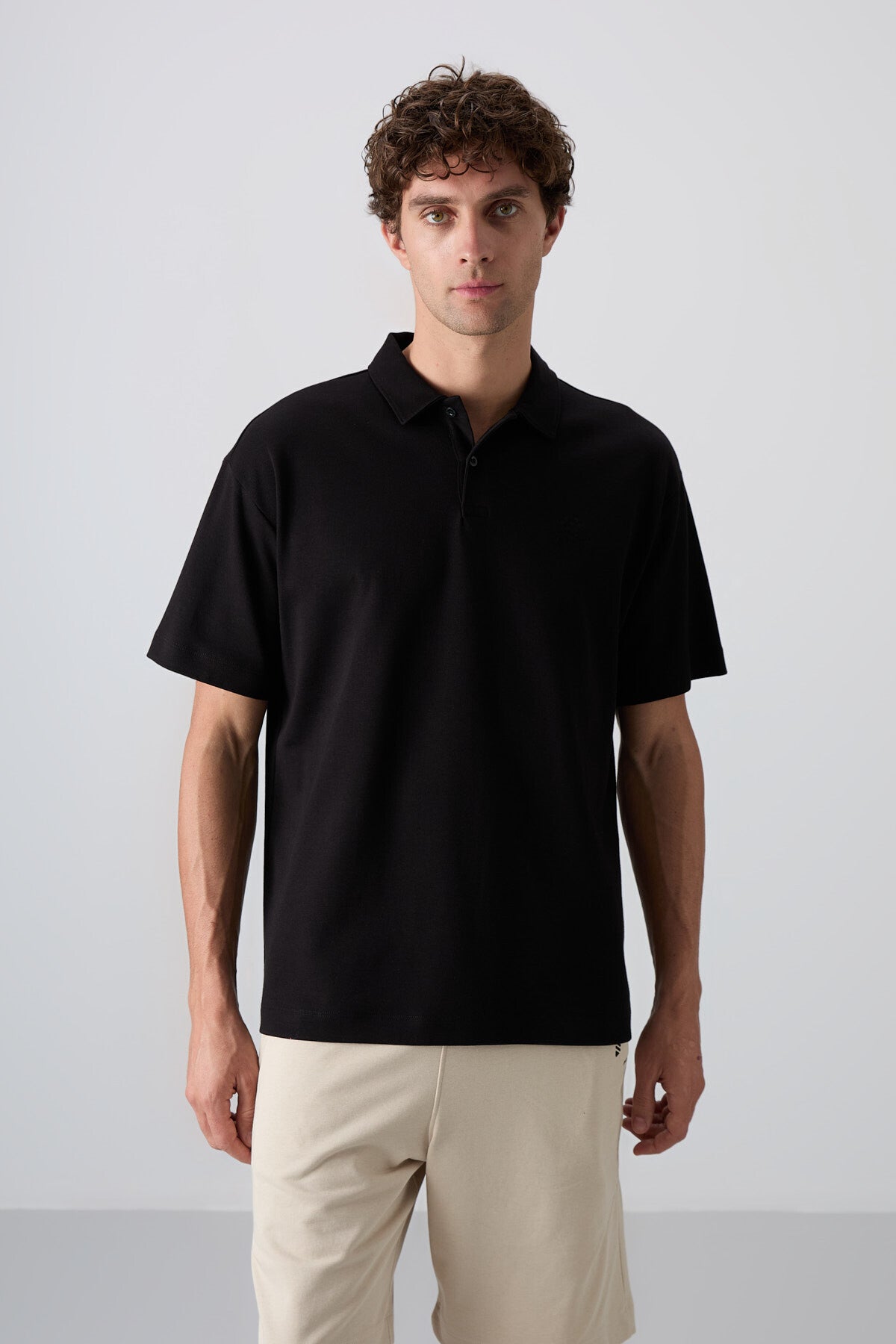 <tc>T-shirt polo basique homme en coton avec texture épaisse et douce, coupe oversize - 88327</tc>