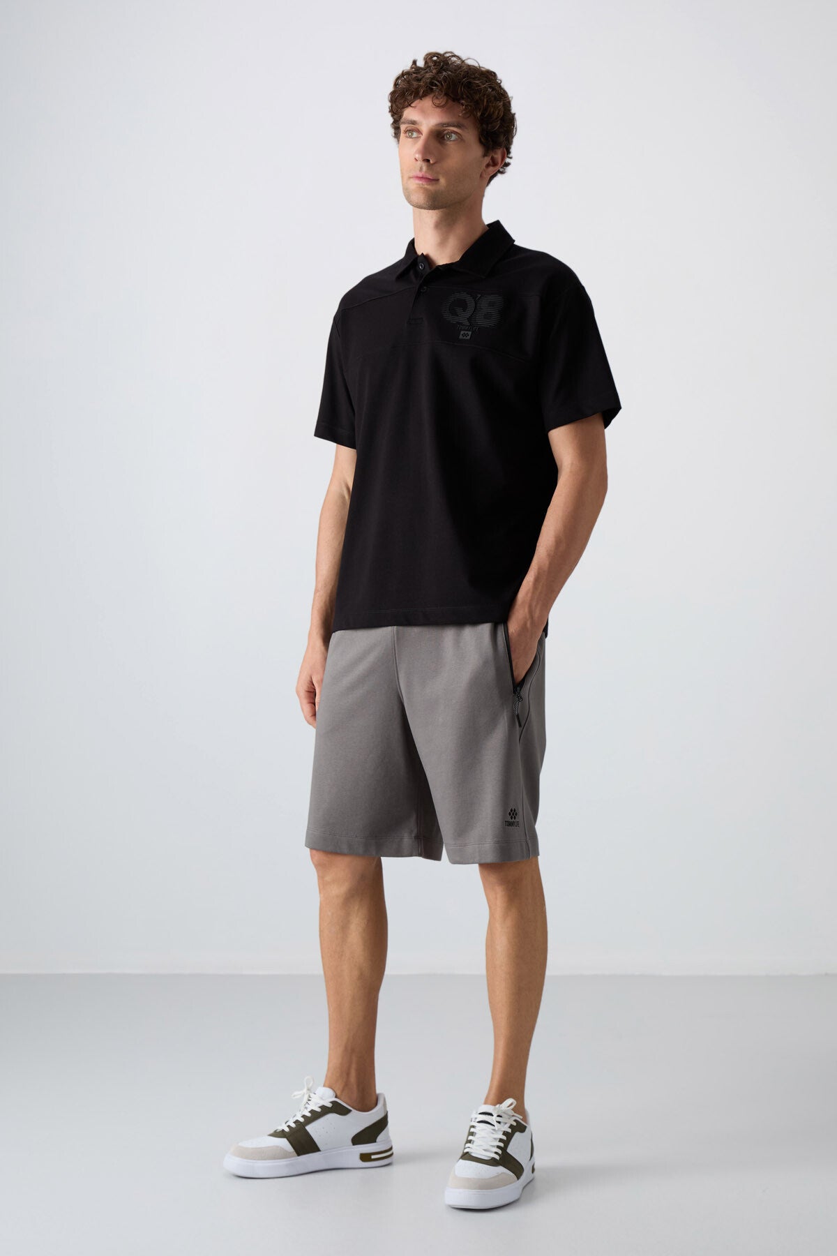 <tc>polo pour homme en coton épais et doux texturé, coupe oversize avec impression - 88347</tc>