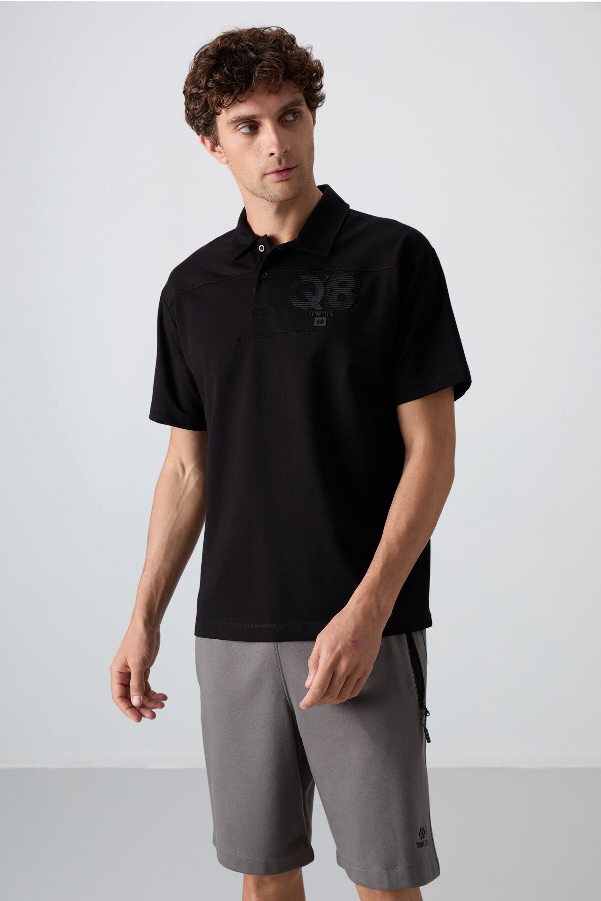 <tc>polo pour homme en coton épais et doux texturé, coupe oversize avec impression - 88347</tc>