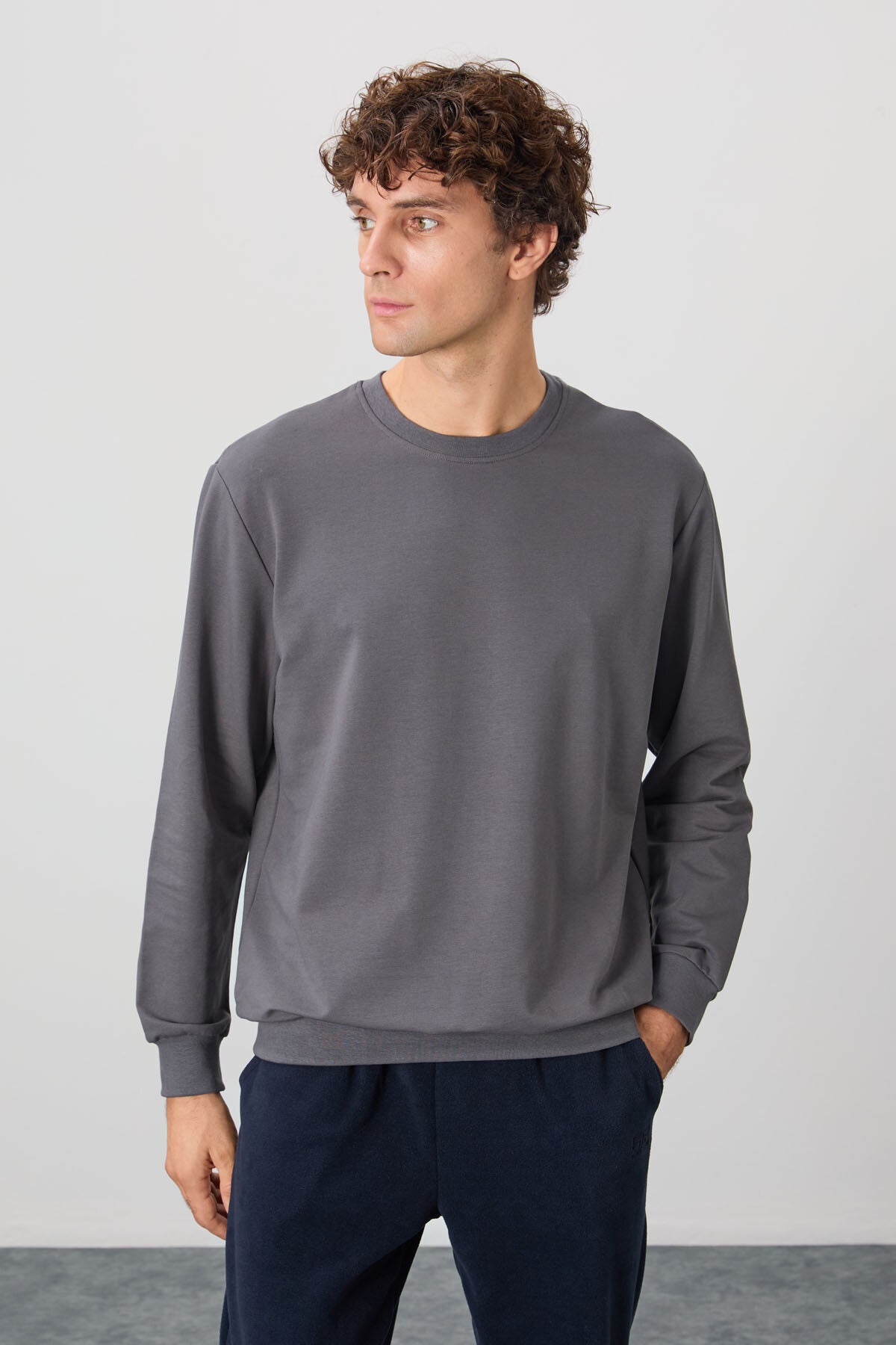 pamuk yumuşak dokulu standart fit basic erkek sweatshirt - 88363