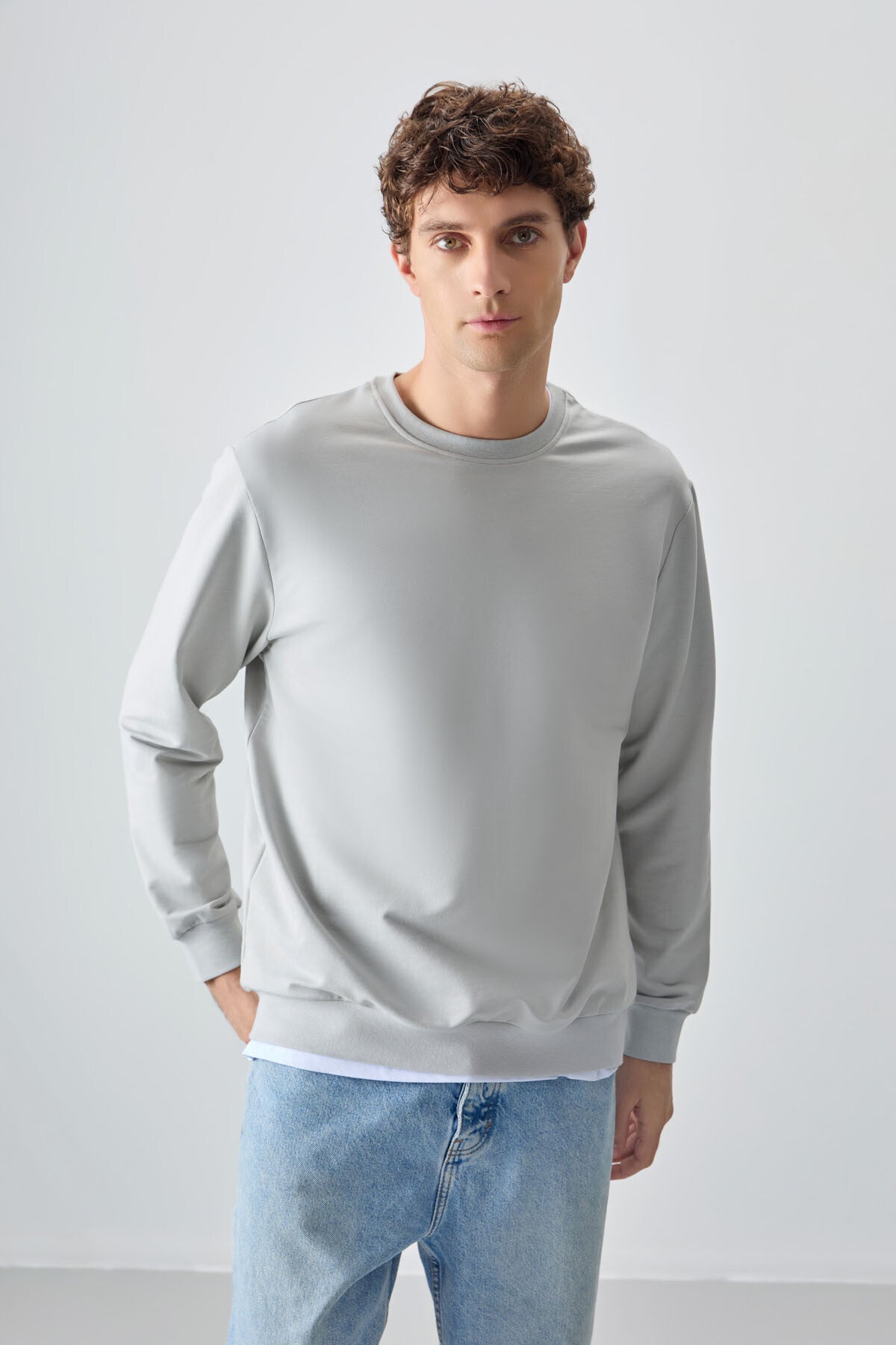 pamuk yumuşak dokulu standart fit basic erkek sweatshirt - 88363