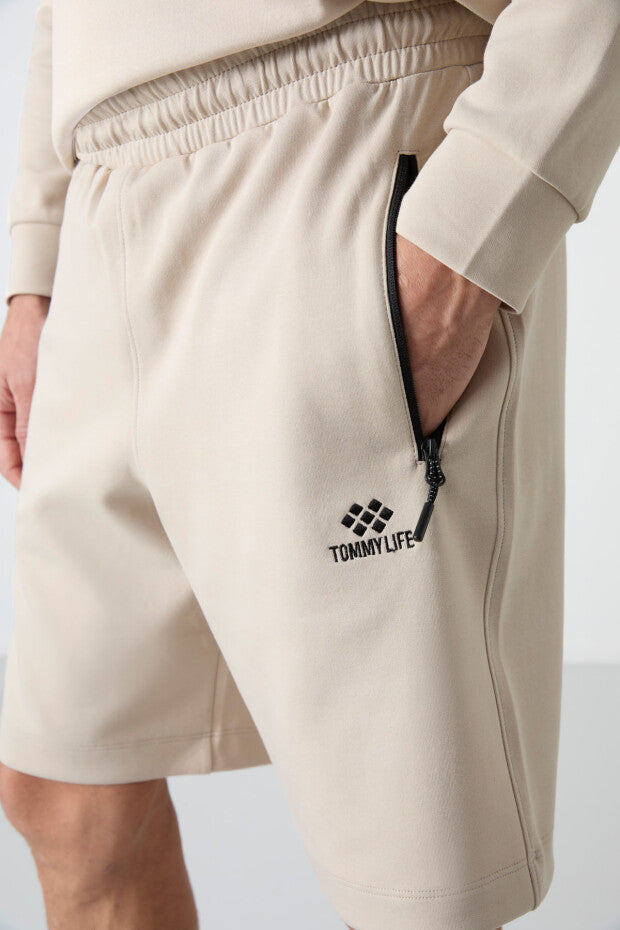 Short homme à cordon avec poche arrière zippée – coupe standard sportive - 81136