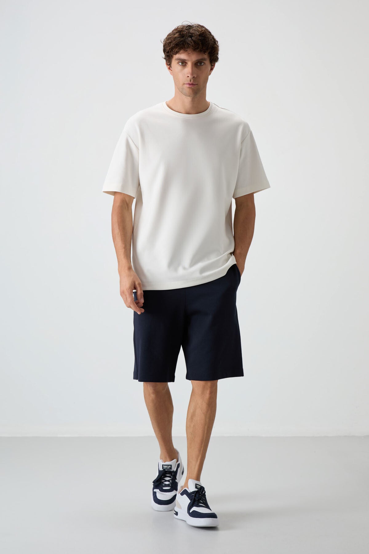 <tc>ensemble de shorts basique pour homme en coton épais et doux texturé, coupe oversize bleu marine - 85249</tc>