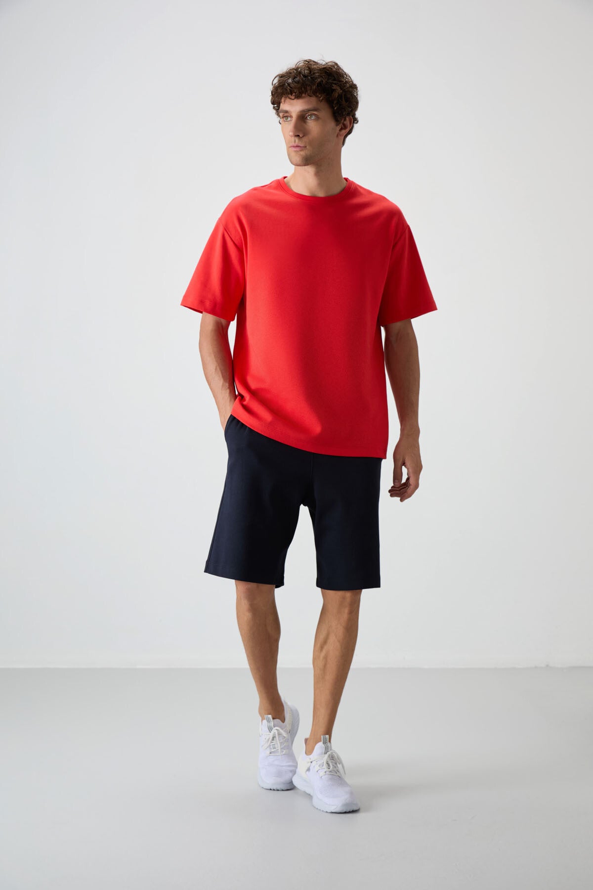 <tc>ensemble de shorts basique pour homme en coton épais et doux texturé, coupe oversize bleu marine - 85249</tc>