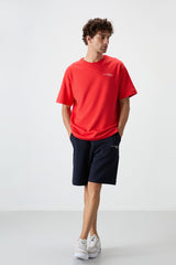 <tc>ensemble de shorts pour homme en coton épais et doux texturé, coupe oversize avec broderie bleu marine - 85250</tc>