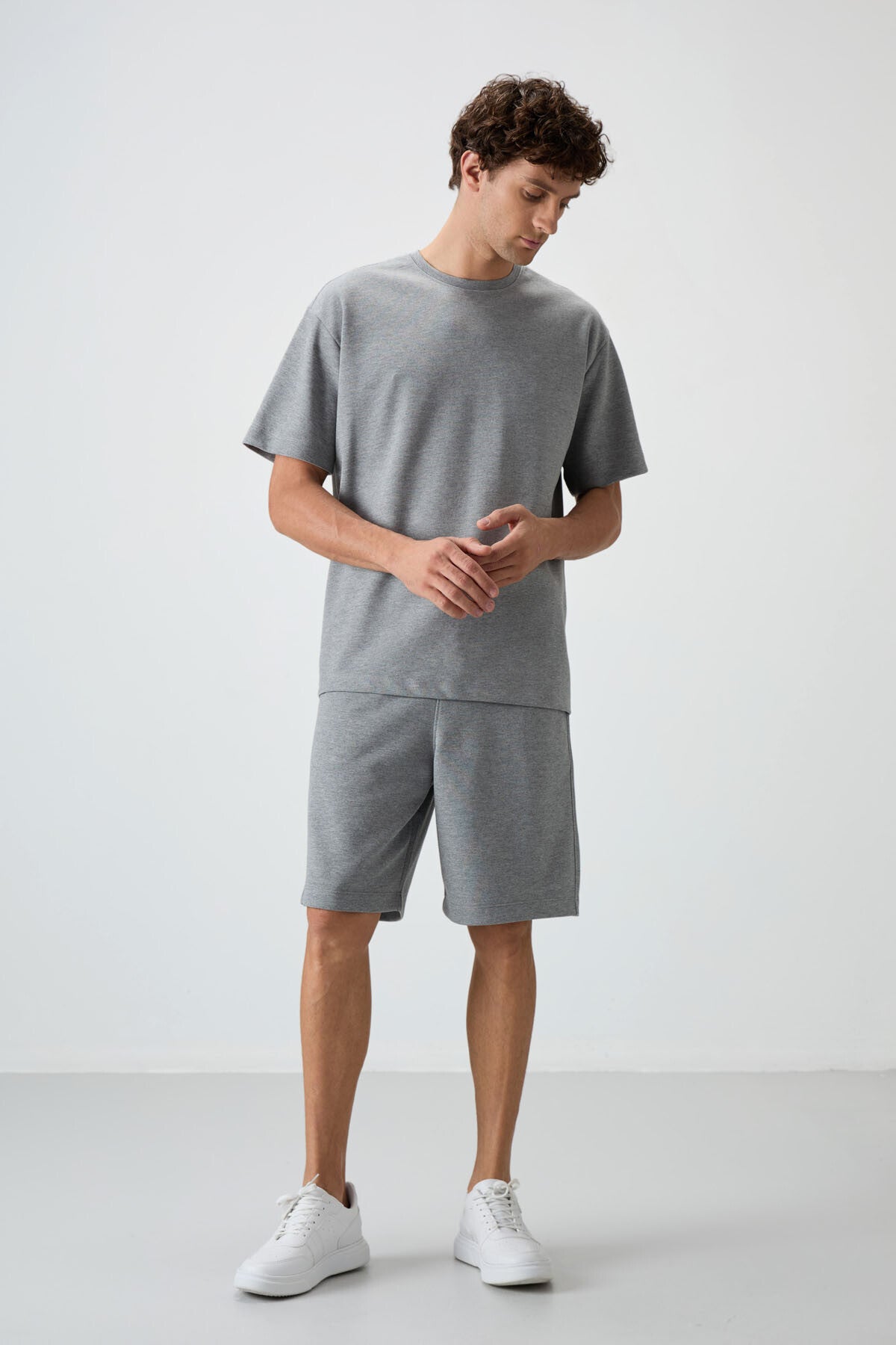 <tc>ensemble de shorts basique pour homme en coton épais et doux texturé, coupe oversize bleu marine - 85249</tc>