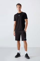 <tc>ensemble pour homme en coton à texture douce, avec shorts noir et blanc, coupe standard avec impression - 85243</tc>