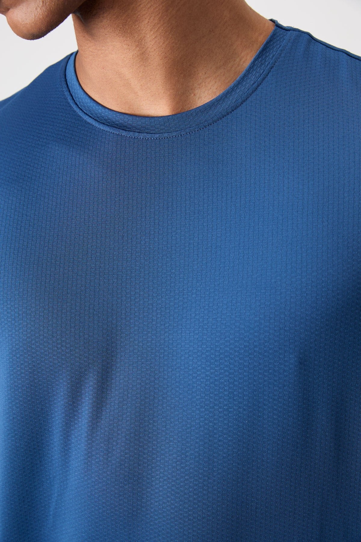 polyester nefes alan dokulu ince esnek standart fit erkek performans t-shirt - 88388 - Justyol