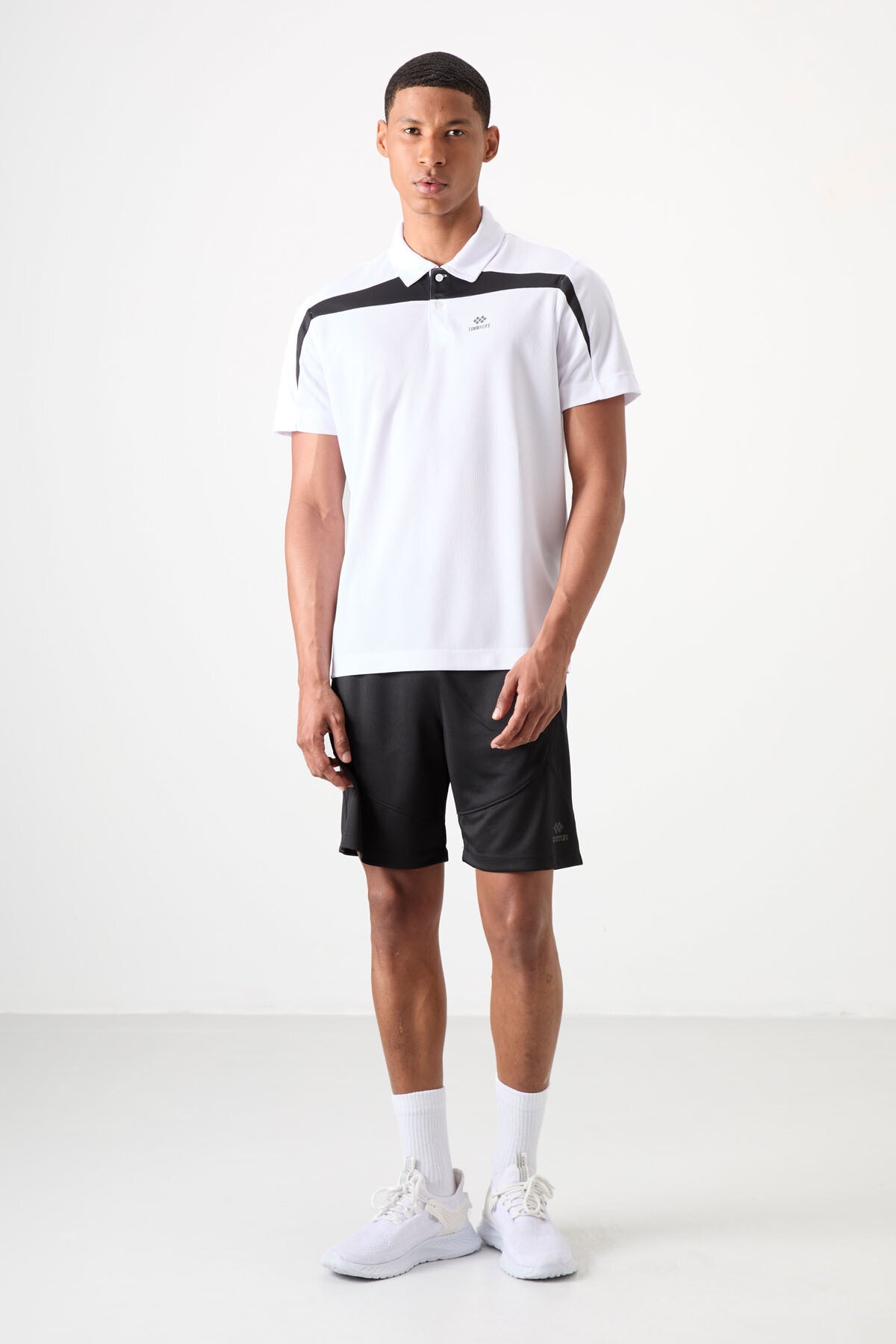 polyester nefes alan dokulu ince esnek standart fit polo yaka erkek performans t-shirt - 88392 - Justyol