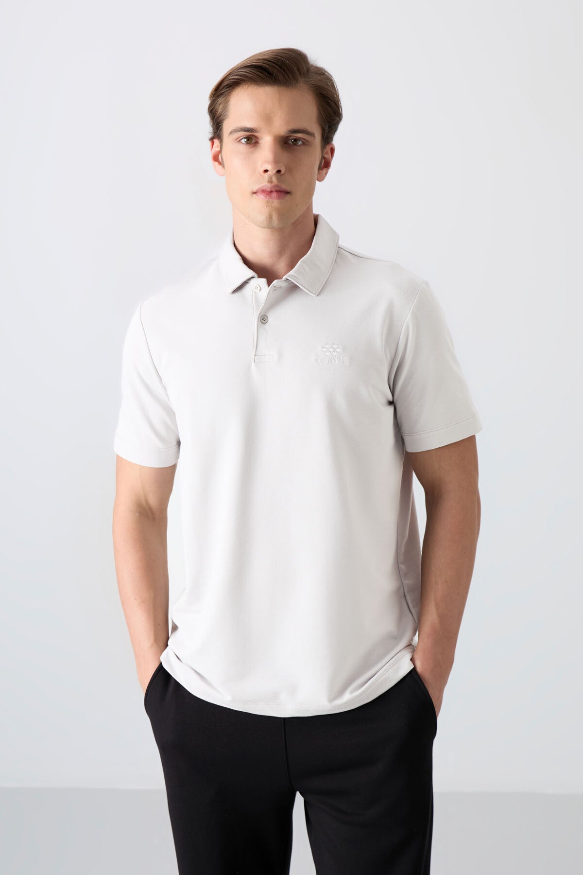 basic logolu standart kalip triko polo yaka erkek t-shirt - 87748