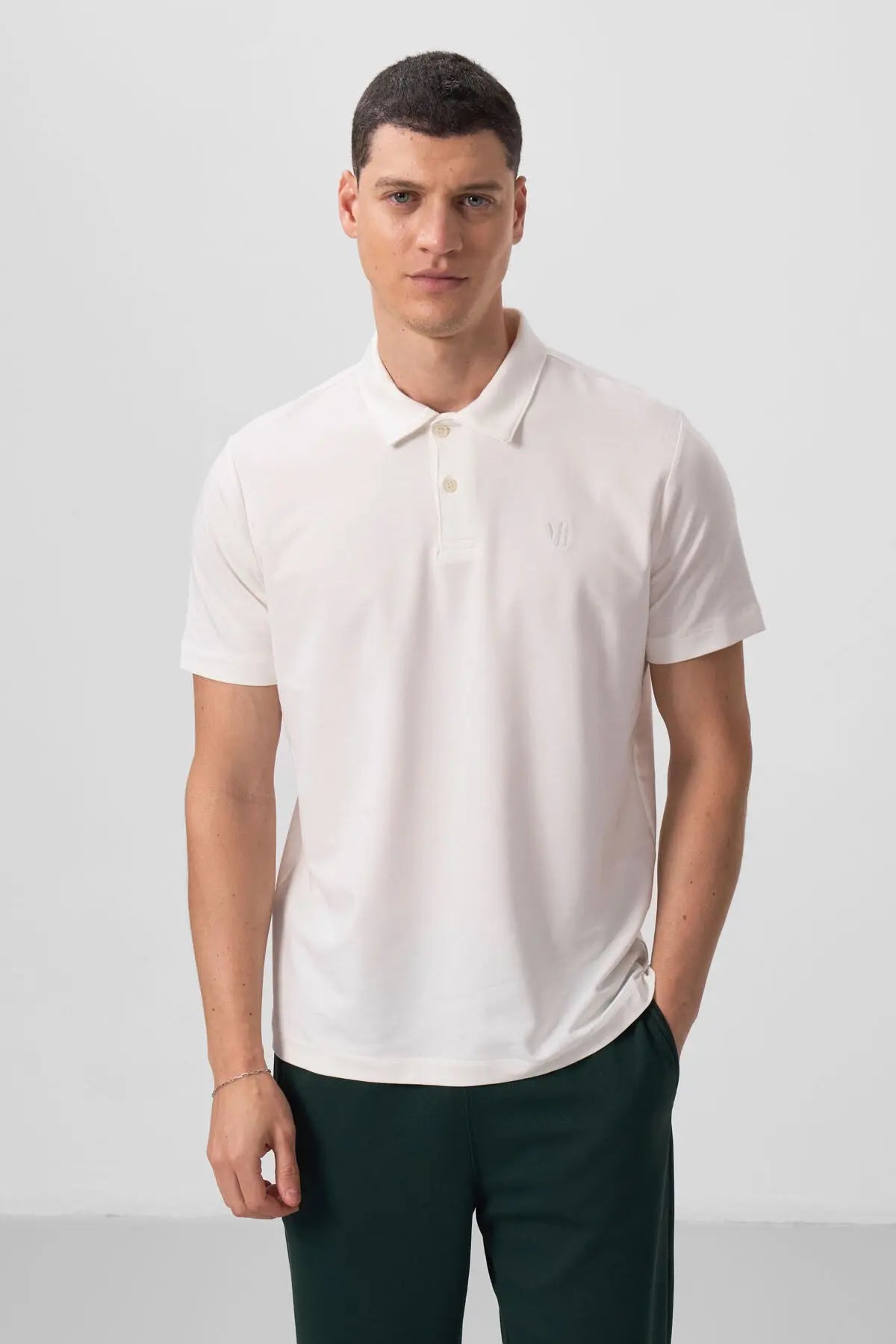 basic göğüs logolu standart kalip triko polo yaka erkek t-shirt - 87768 - Justyol