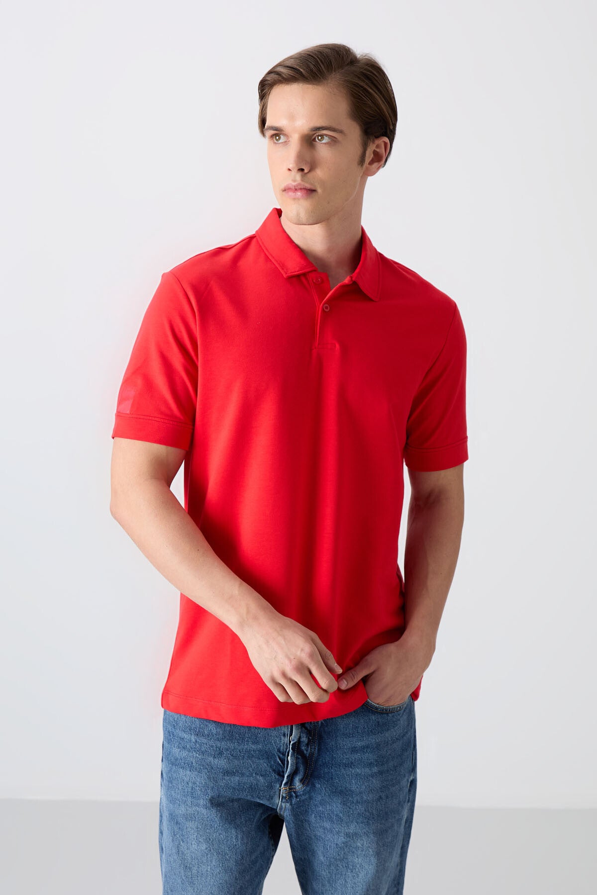 pamuklu kalin yumuşak dokulu standart fit basic polo yaka erkek t-shirt - 88351