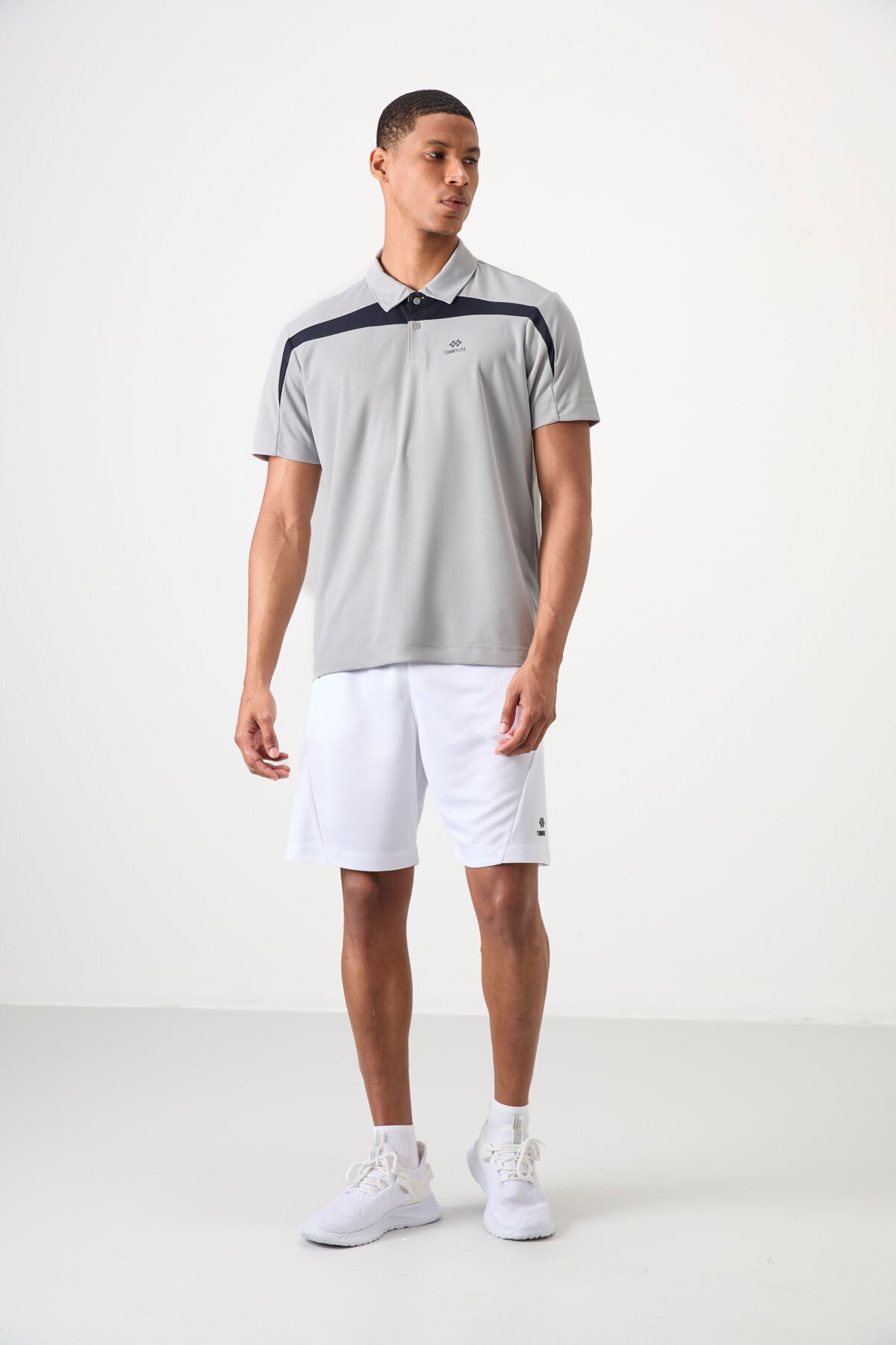 polyester nefes alan dokulu ince esnek standart fit polo yaka erkek performans t-shirt - 88392 - Justyol