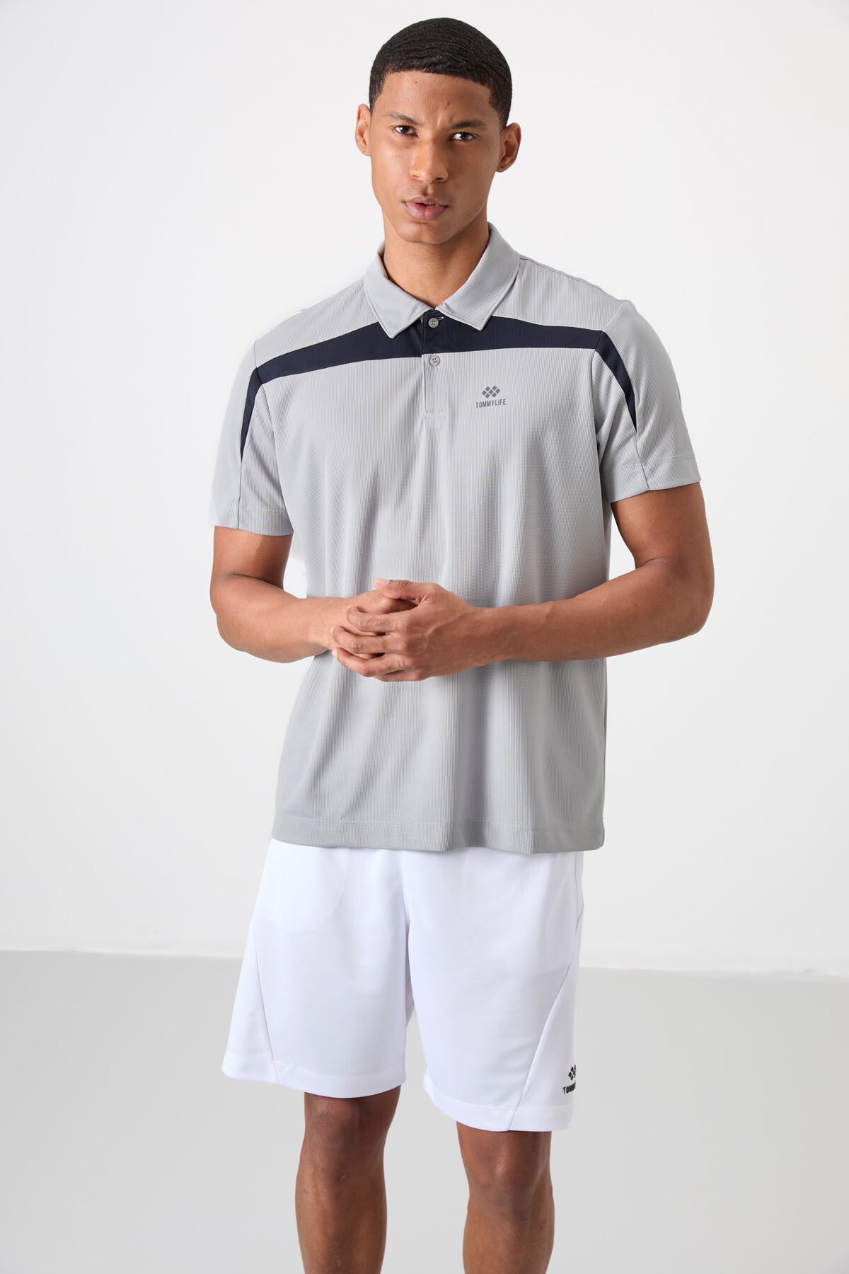 polyester nefes alan dokulu ince esnek standart fit polo yaka erkek performans t-shirt - 88392 - Justyol